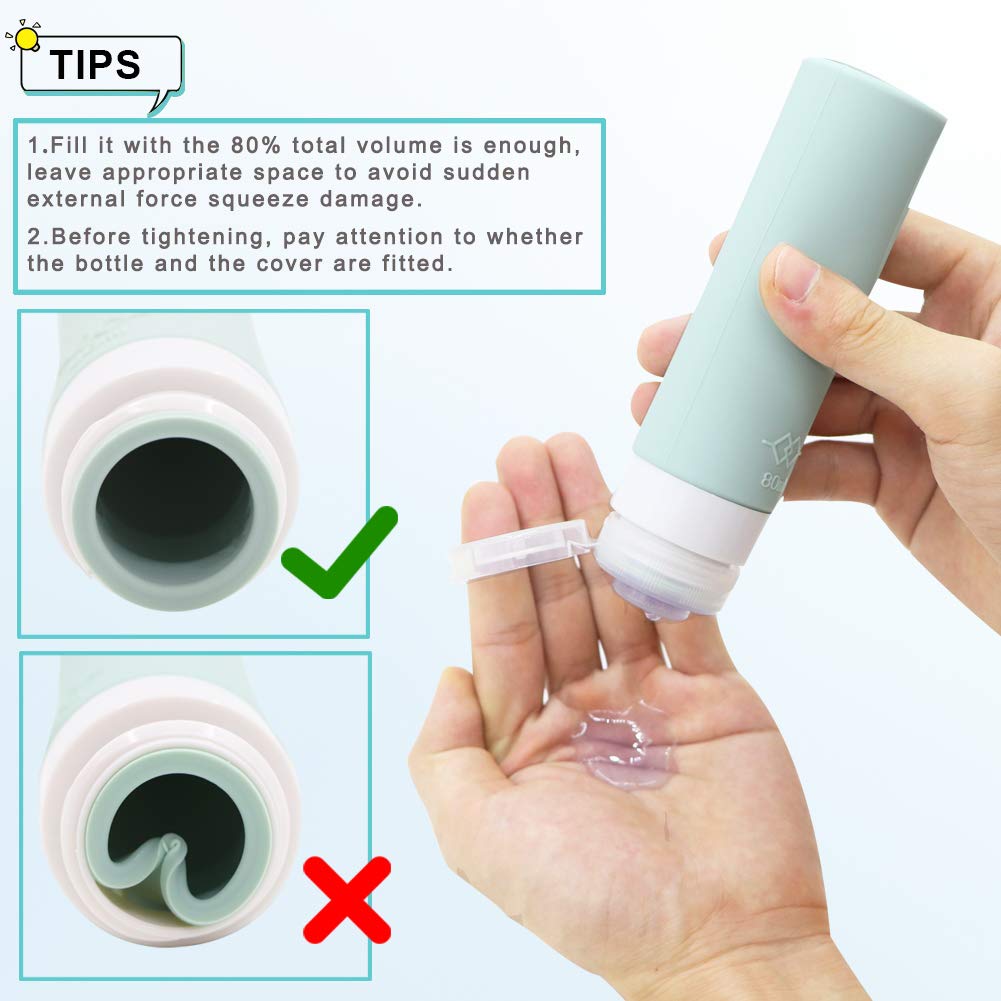 FOMODY 4-Pack 80ml Silicone Travel Bottles for Shampoo, Conditioner & Lotion - Leakproof TSA Approved Toiletry Containers - BPA Free FDA Certified - Perfect for Airplane Carry-On, Gym & Vacation Essentials