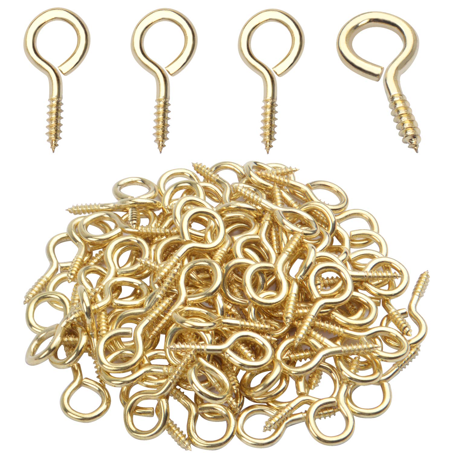 BronaGrand 100pcs 25mm (1 Inch) Small Screw Pins Hooks - Gold Screw-in Hooks for Hanging Crafts, Decorations, Cups - Perfect for DIY Projects, Home Organization & Wall Decor