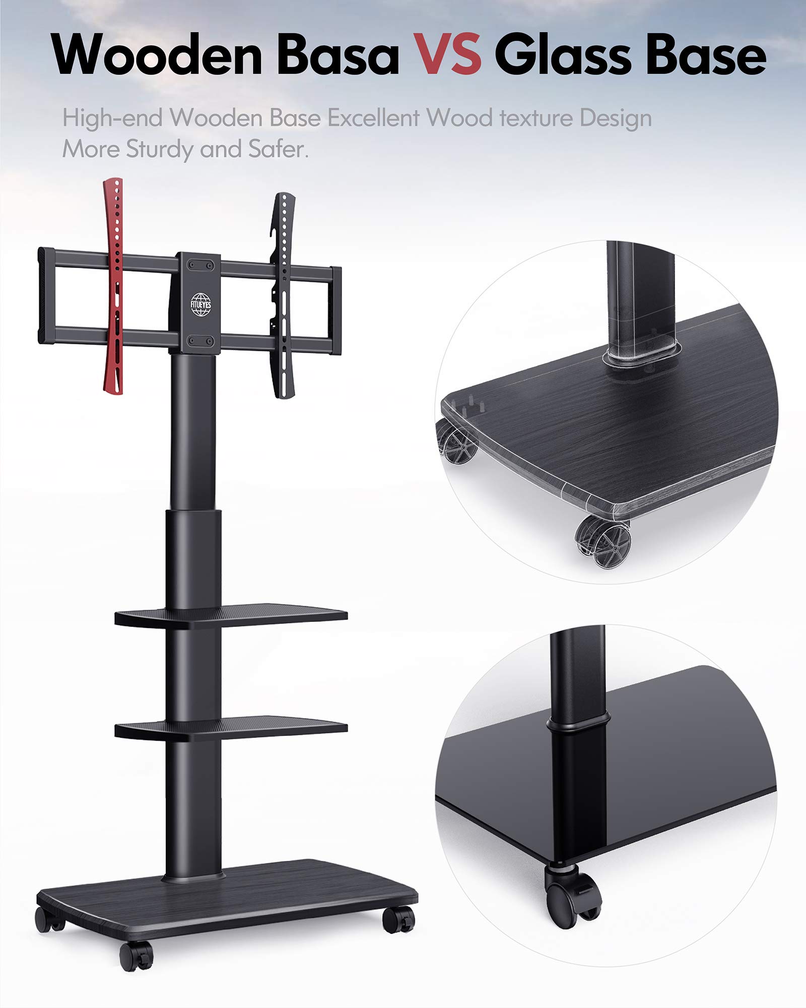 FITUEYES Universal Mobile TV Stand with Swivel Mount for 32-70 Inch Flat & Curved TVs - Heavy Duty Rolling TV Cart with Wheels (88 lbs Capacity, Max VESA 600x400mm) - Perfect for Living Room, Bedroom, or Office (Black)