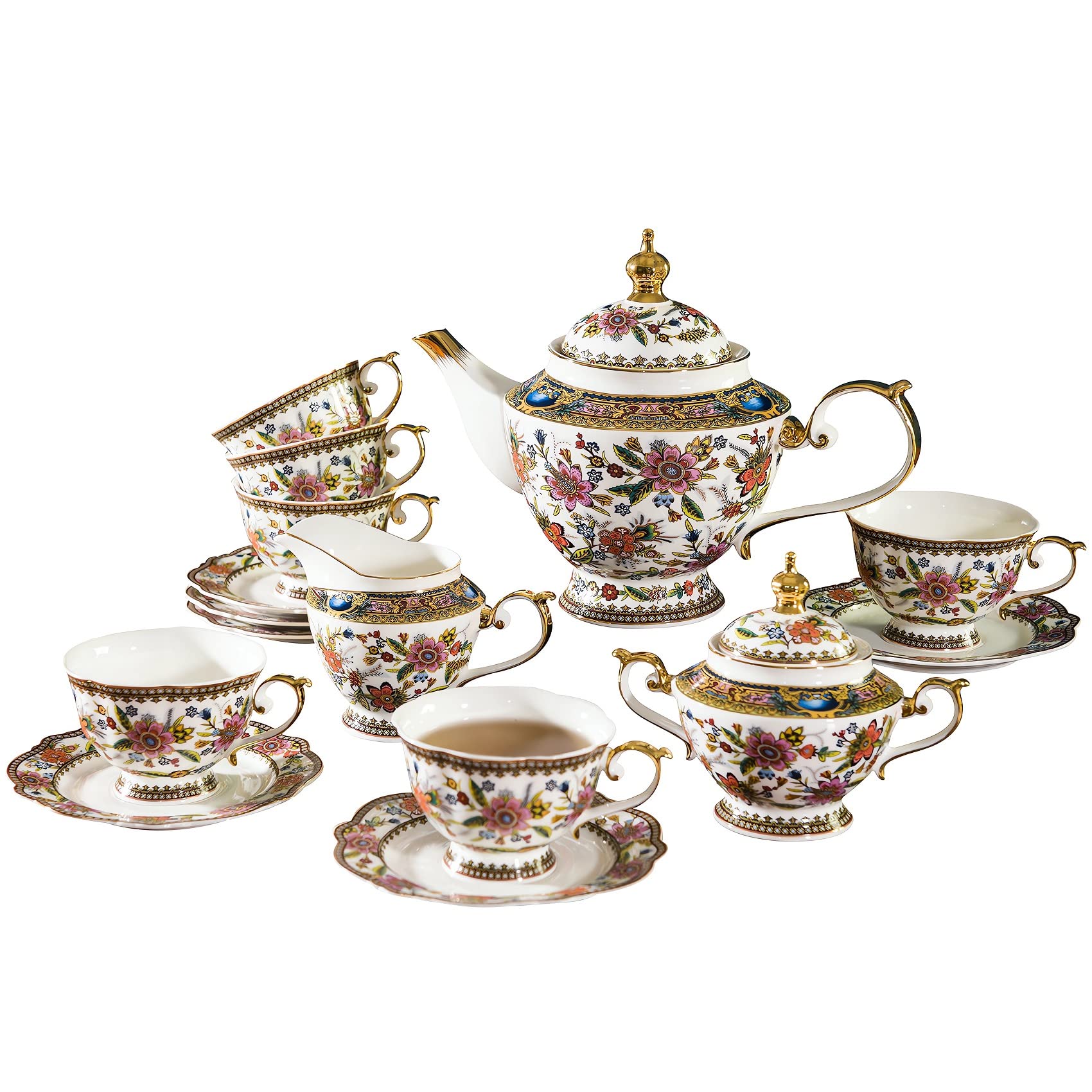 ACMLIFE Fine Bone China Tea Set - British Vintage Porcelain Tea Cups and Saucers for Adults, Elegant Afternoon Tea Party Set for Women, Perfect for Bridal Shower, Mother's Day Gift & Home Decor