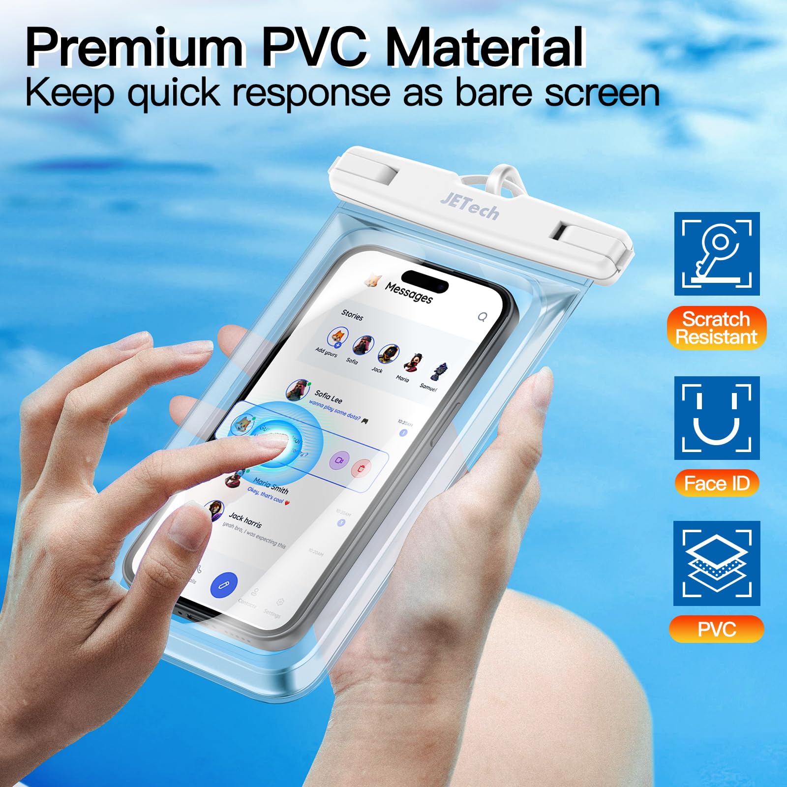JETech 2 Pack Waterproof Phone Pouch - IPX8 Dry Bag for iPhone 16/15/14/13 Pro Max & Galaxy S24/S23 Ultra (Up to 7.2