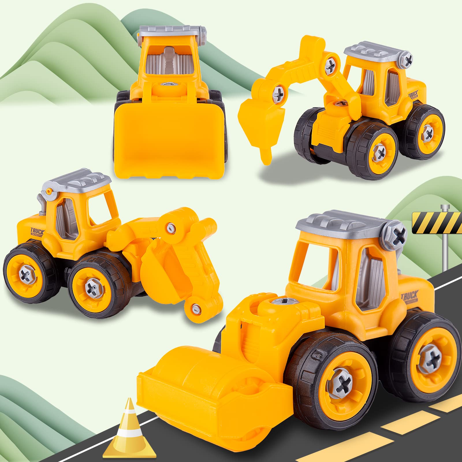 Best Beach Sand Toys for Toddlers Ages 3-5 | Outdoor Sandbox Construction Set with Truck, Excavator & Bulldozer | STEM Learning Toys for 2 3 4 Year Old Boys & Girls | Durable Yellow Plastic Sand Play Kit for Beach, Backyard & Playground Fun