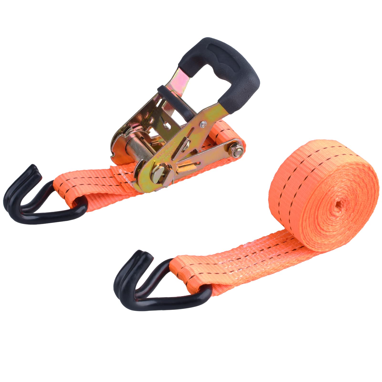 Heavy Duty Azarxis Ratchet Tie Down Straps 16.4 Ft - 4409 LB Break Strength with Cambuckle for Securing Cargo, Luggage, Appliances, Lawn Equipment & Motorcycles - Ideal for Trucks, Trailers, Moving & Outdoor Adventures (Orange)