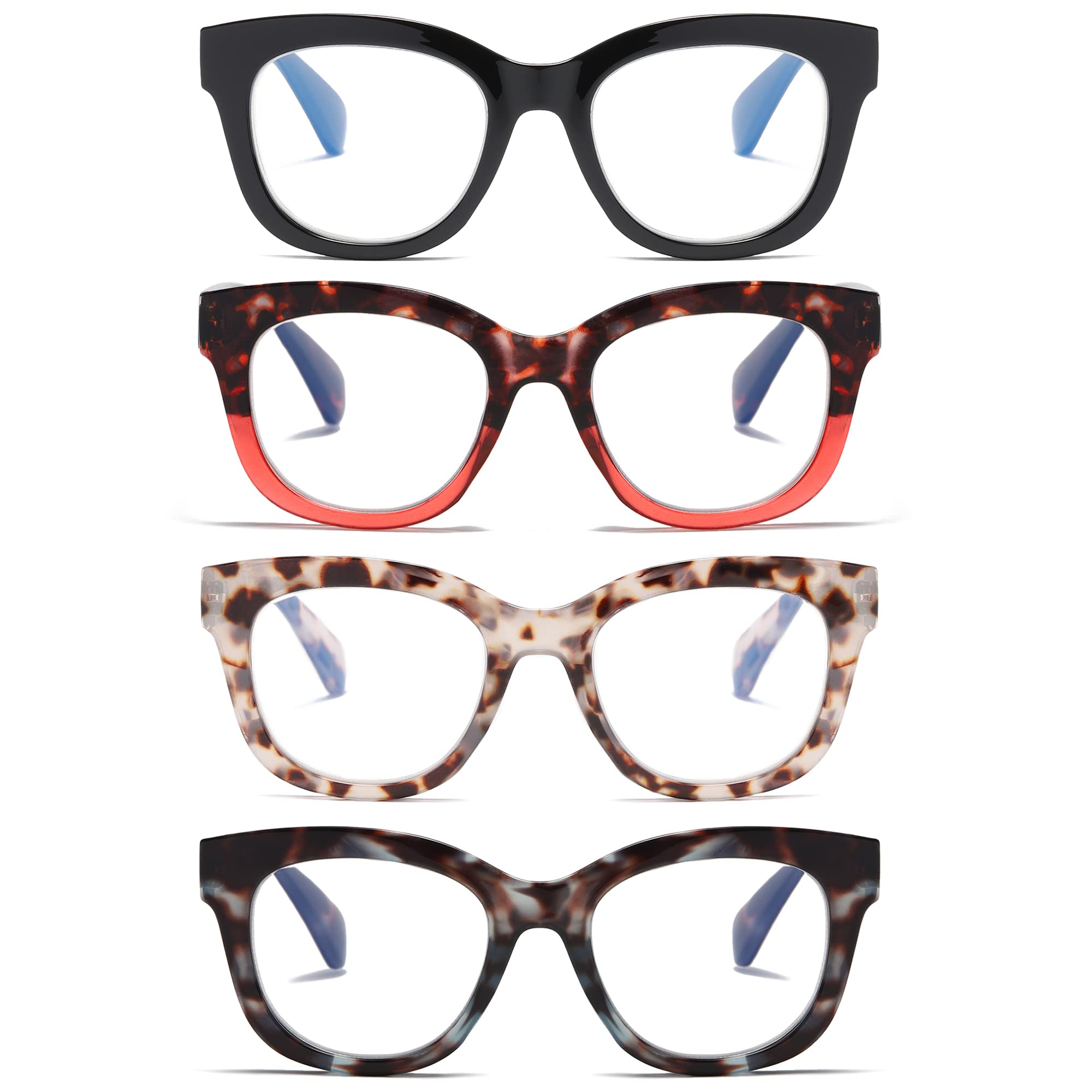 NaNaKo Blue Light Blocking Reading Glasses for Women - Oversized Round Frame Computer Glasses for Office Work & Screen Time