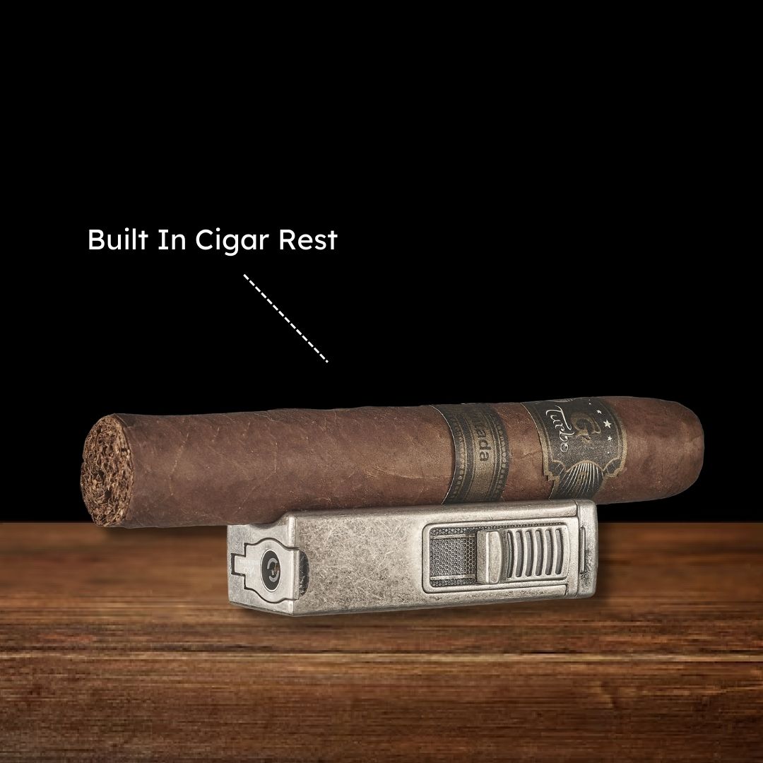 Visol Ridge Antique Single Flame Torch Lighter with Cigar Rest - Windproof Butane Lighter for Cigars, Cigarettes & Outdoor Use - Perfect for Smoking, Camping & BBQ Accessories