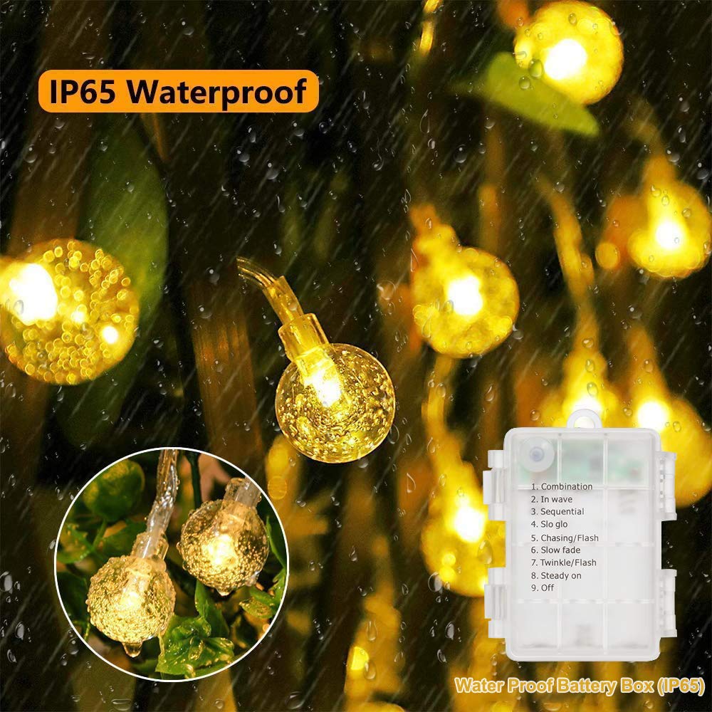 Battery Operated Globe String Lights - 33 FT 80 LED Waterproof Crystal Ball Fairy Lights with Remote Control & 8 Lighting Modes - Indoor Outdoor Decorative Lights for Christmas, Party, Patio, Wedding, Garden - Warm White LED Lights for Home Decor & Special Events