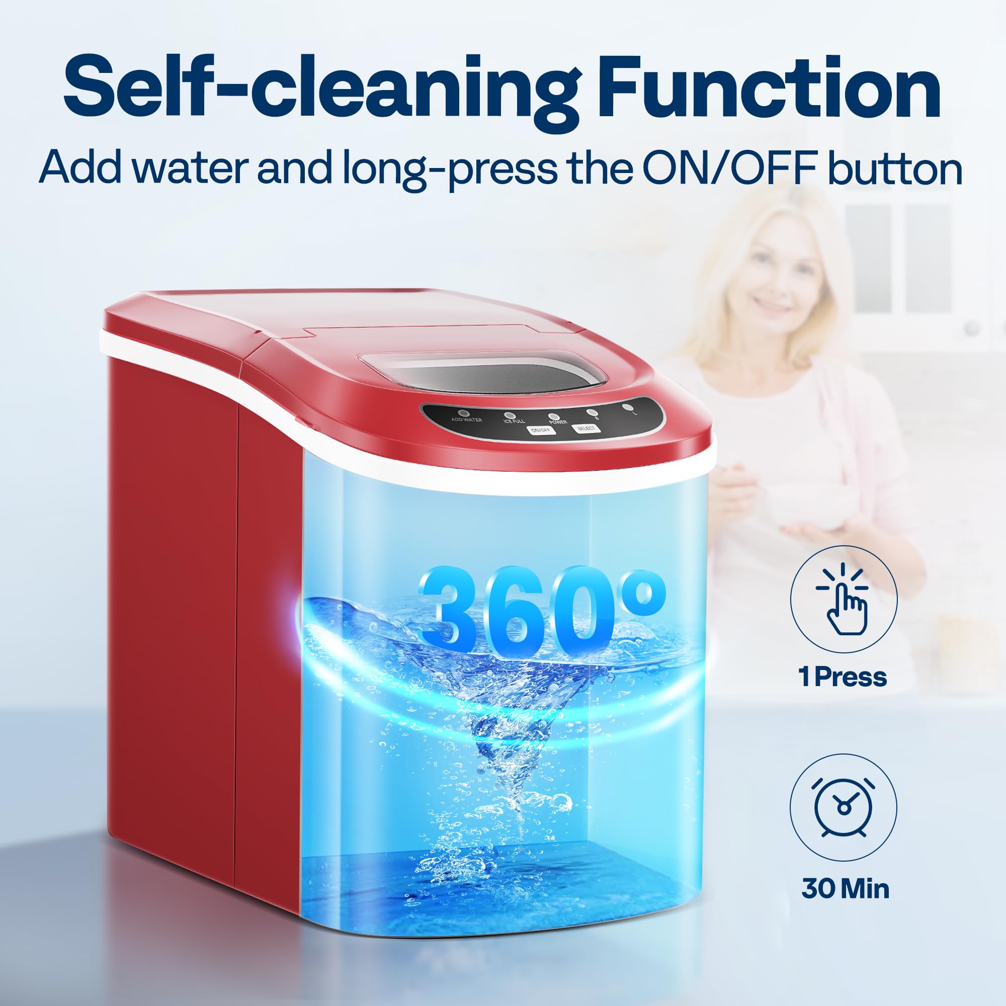 VIVOHOME Portable Countertop Ice Maker Machine - 26lbs/Day, 9 Ice Cubes in 6 Minutes, Self-Cleaning with Hand Scoop (Red) - Perfect for Home, Office, RV, and Parties