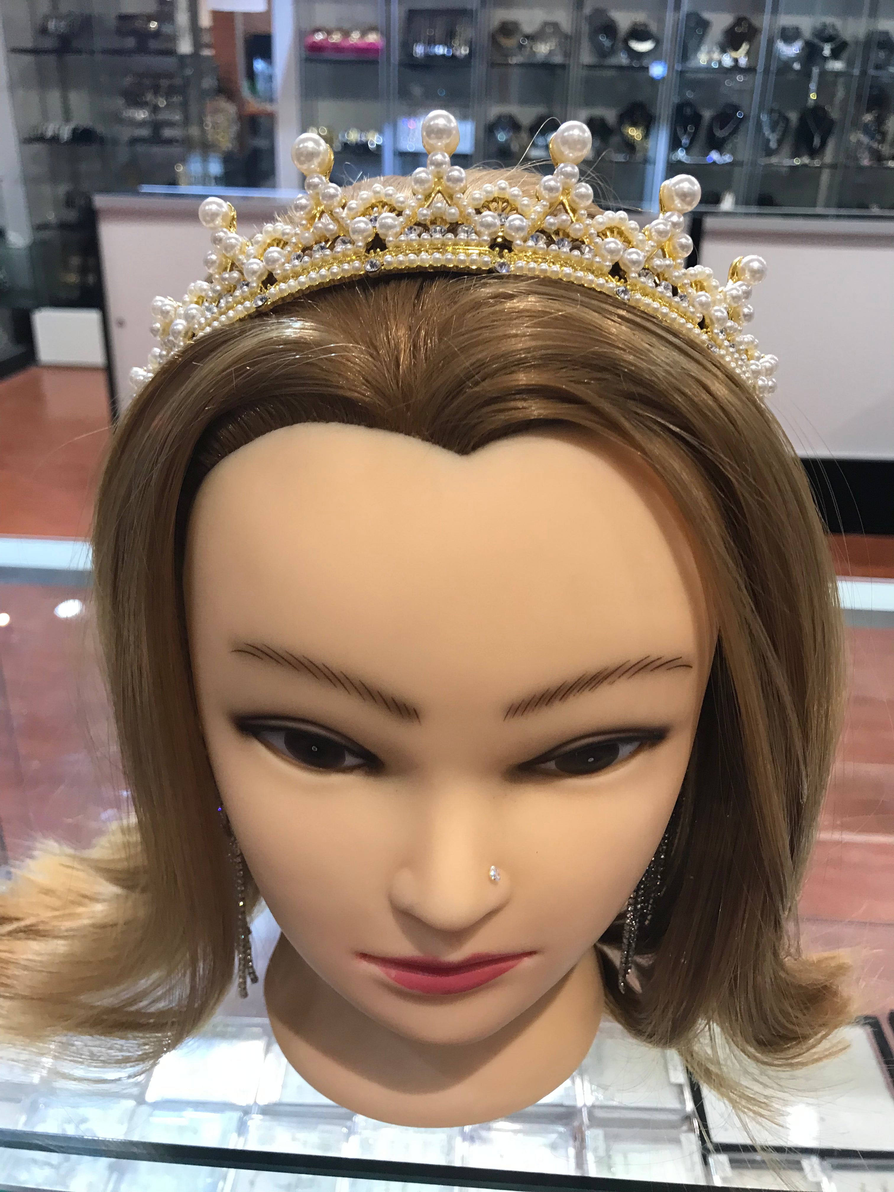 Gold Pearl Crown Tiara - Elegant Bridal Headpiece for Weddings, Prom, Pageants & Special Events