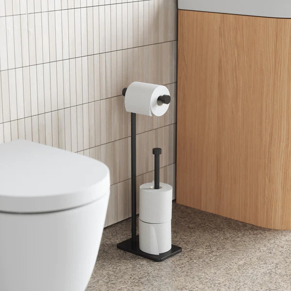 Black Cappa Toilet Paper Holder with Reserve - Bathroom Tissue Dispenser for Home, Office & RV Use