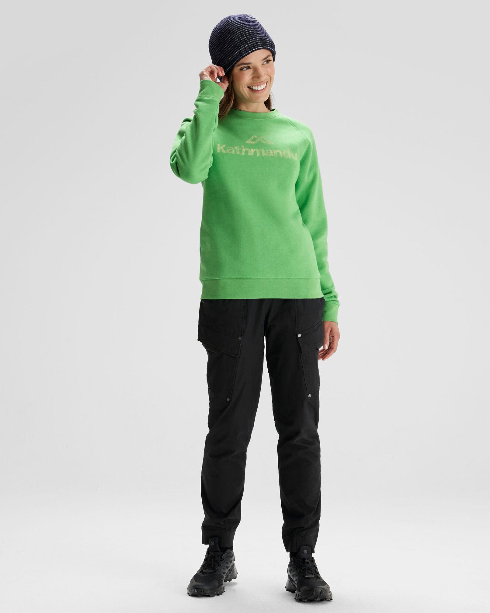 Women's Kathmandu Logo Crew Sweater - Soft Fleece Pullover for Outdoor & Casual Wear - Perfect for Hiking, Camping & Everyday Comfort (Lizzard)