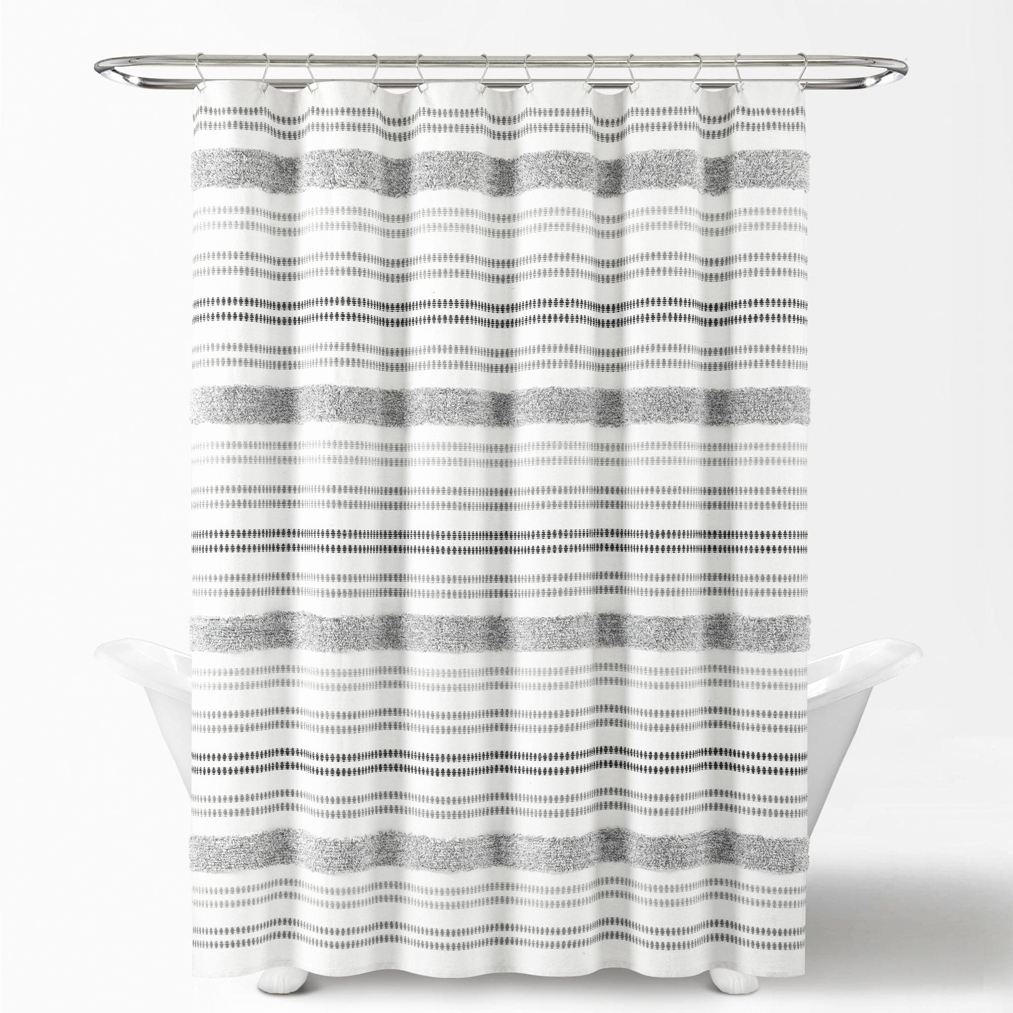 Eco-Friendly Modern Tufted Striped Cotton Blend Shower Curtain - Waterproof Bathroom Decor for Farmhouse & Boho Style Homes