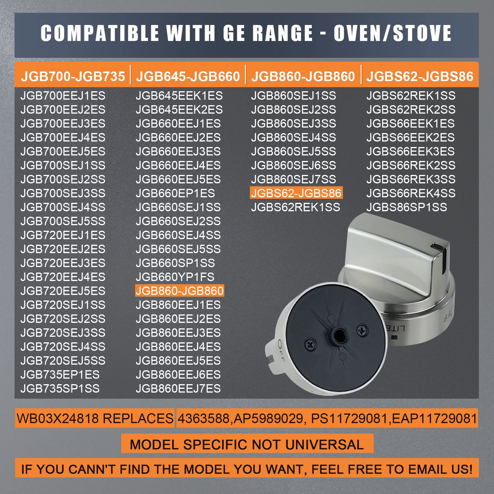 Stainless Steel Gas Stove Knob Replacement for GE - WB03x24818, PS11729081, AP5989029 - Durable Stove Control Knob Compatible with GE Stoves (Not Universal) - Perfect for Kitchen Appliance Repair & Stove Maintenance