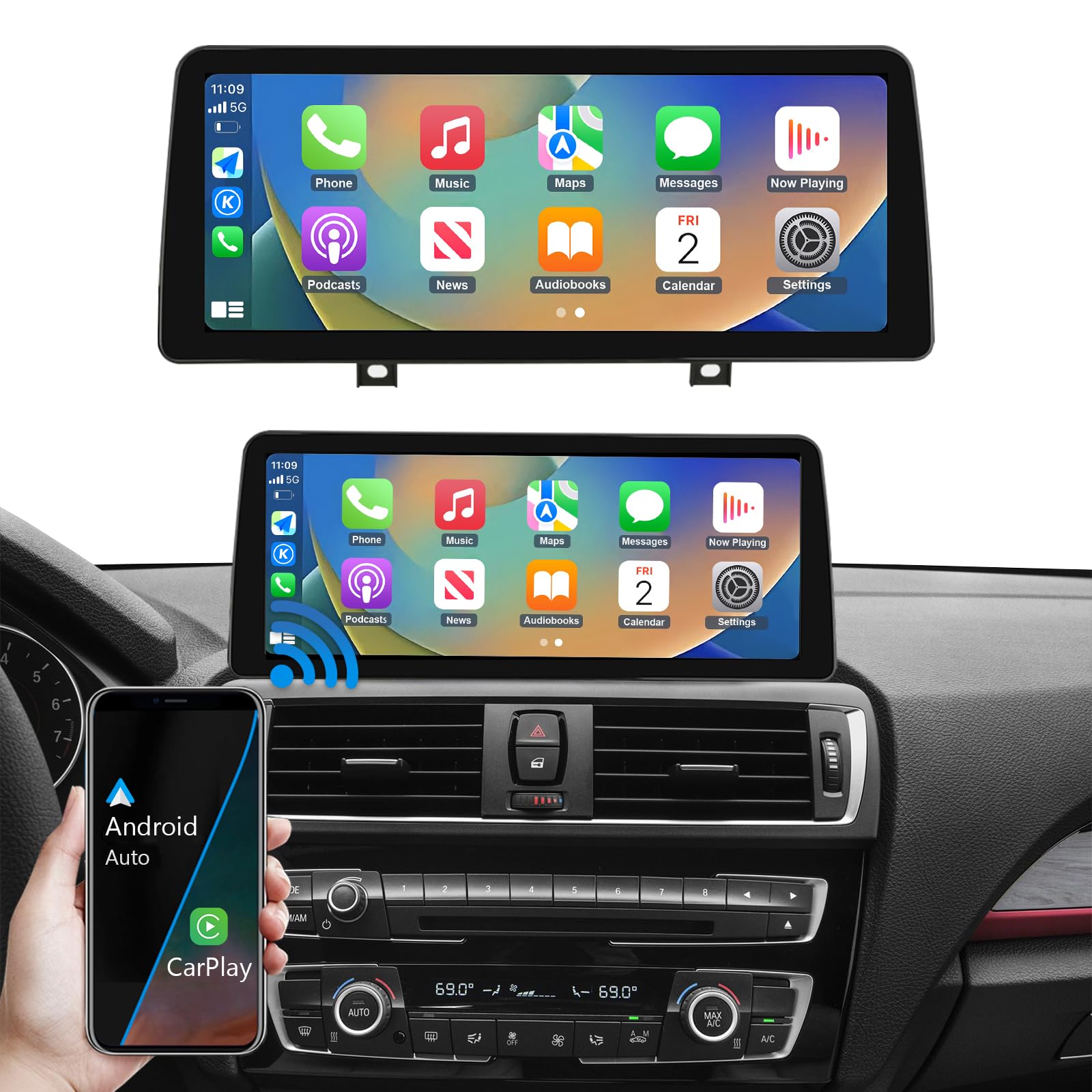 12.3 Inch Wireless CarPlay Touchscreen for BMW 1 & 2 Series F20/F21/F22 (2013-2015) - Android Auto Compatible Multimedia Car Stereo with MirrorLink - Perfect for Upgrading Your BMW's Infotainment System