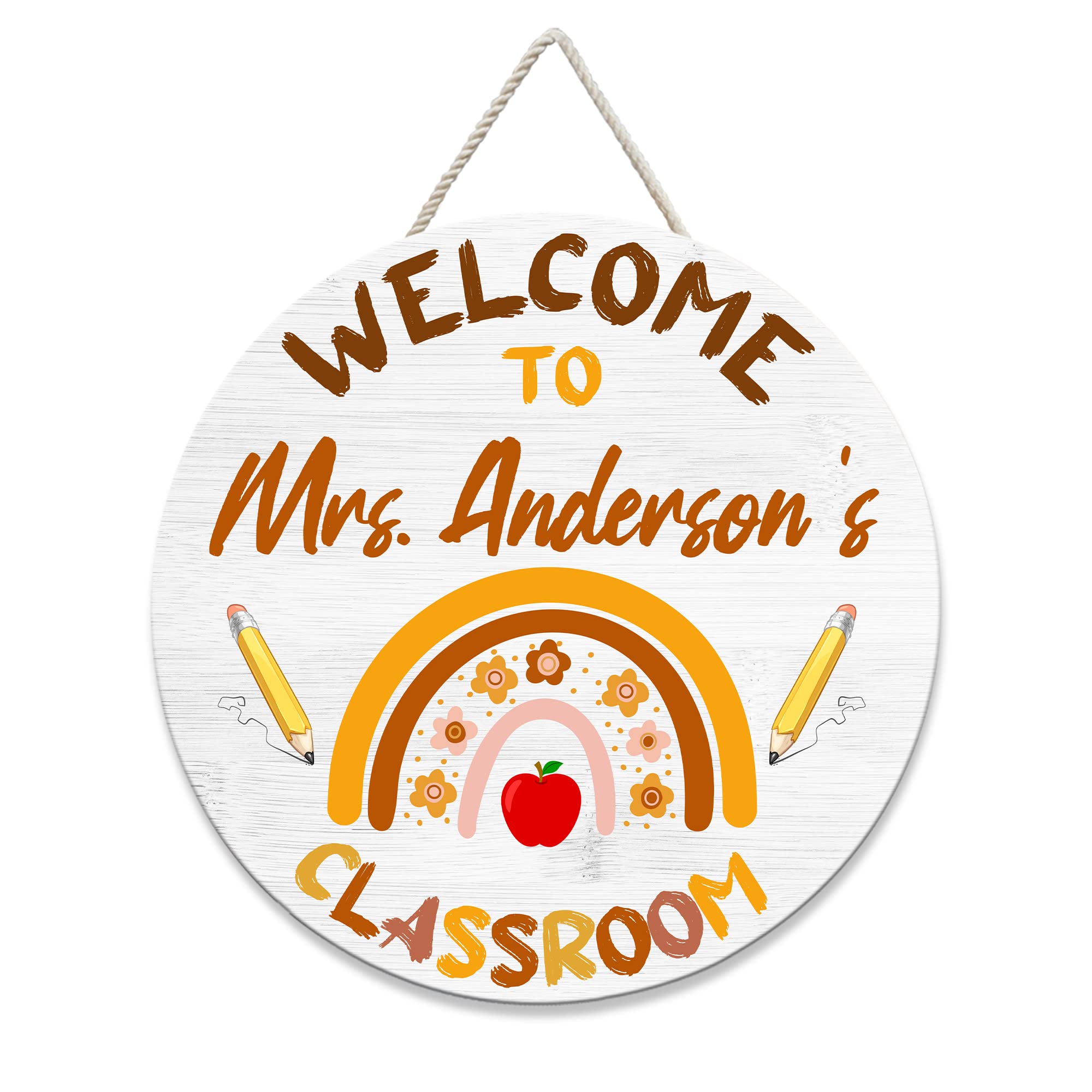 Personalized Teacher Door Sign - Custom Name Plaque for Classroom Decor - Boho Rainbow Style