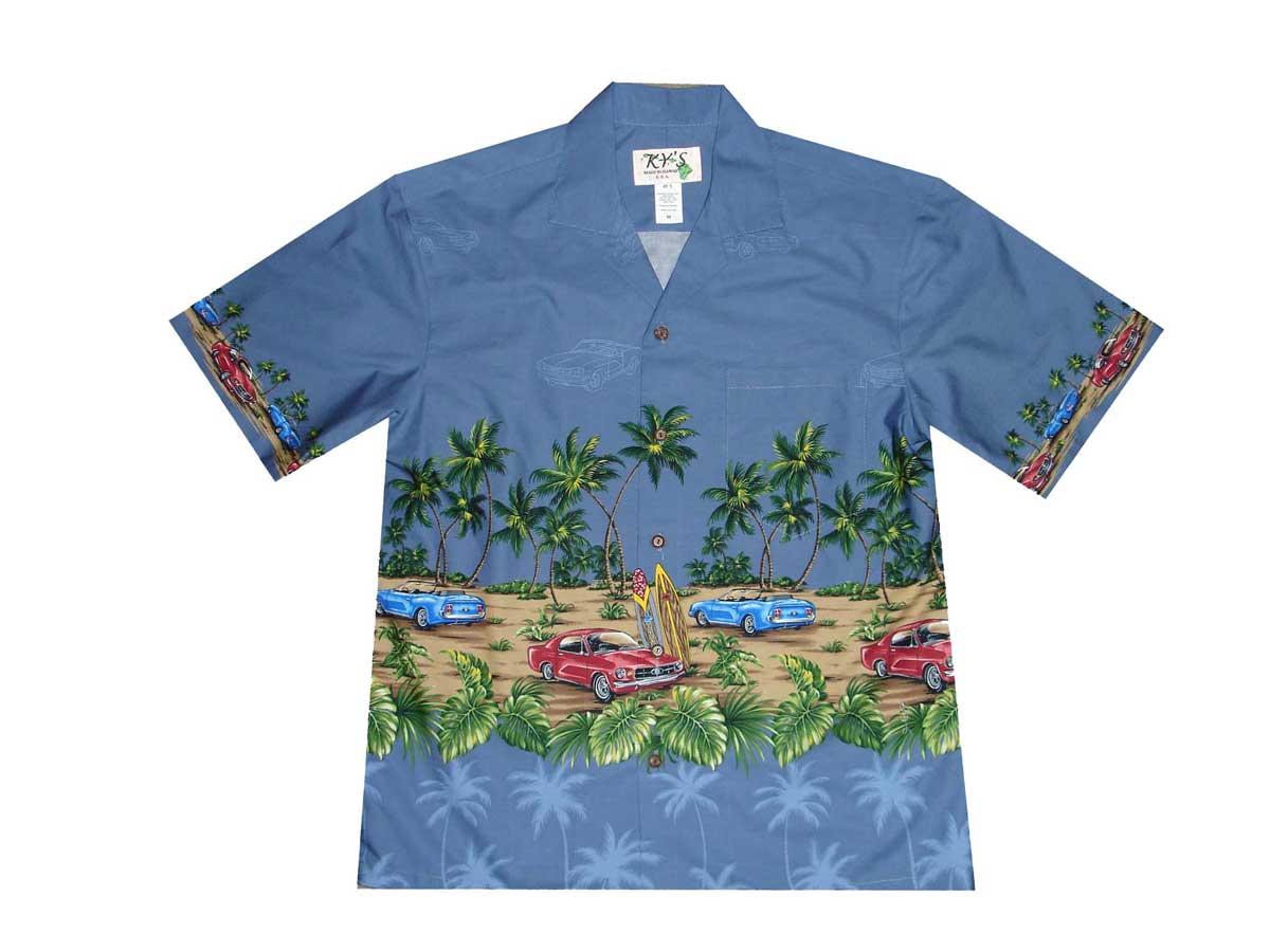 Vintage Red Car Beach Cotton Aloha Shirt for Men - Hawaiian Style Casual Button Down Shirt - Perfect for Summer Vacations, Beach Parties, and Tropical Getaways