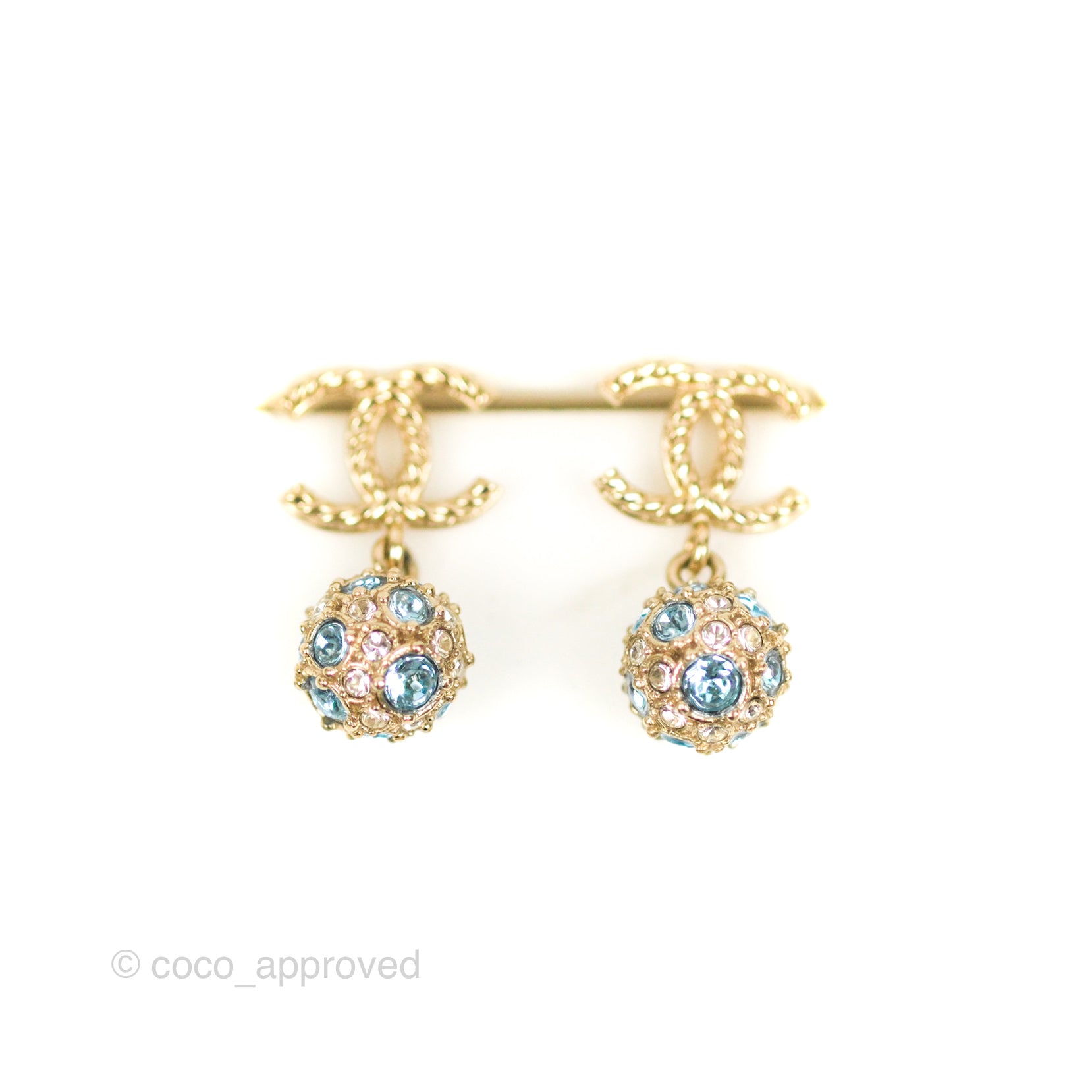 Chanel CC Blue Crystal Drop Earrings - Gold Tone 20V Fashion Jewelry for Women | Perfect for Parties, Weddings & Special Occasions
