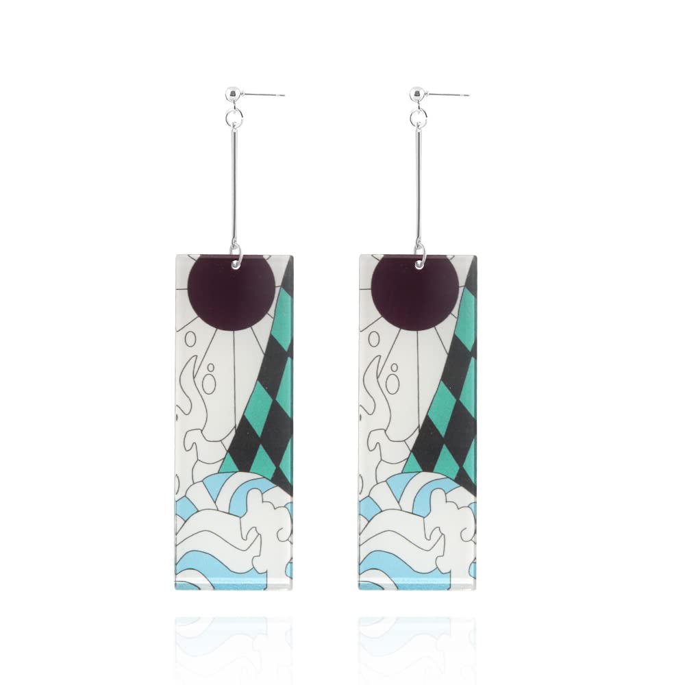 Demon Slayer Anime Earrings - Tanjiro & Nezuko Kamado Hanafuda Acrylic Dangle Earrings - Cosplay Jewelry Gift for Women & Girls - Perfect for Anime Conventions, Themed Parties & Kawaii Fashion
