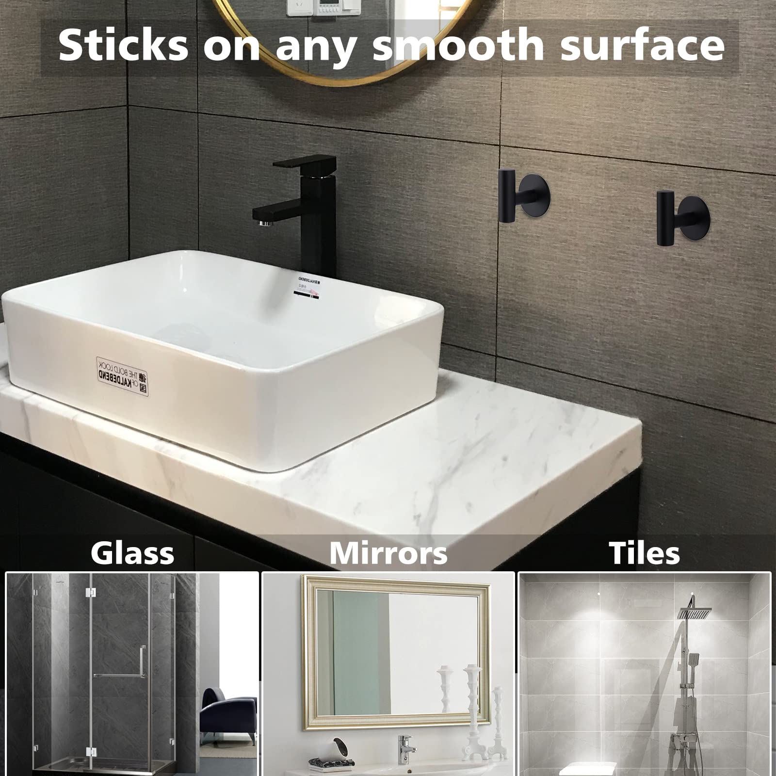 Heavy Duty Stainless Steel Adhesive Hooks - Waterproof Wall Hooks for Bathroom, Kitchen & Shower - Strong Adhesive Holders for Towels, Coats & Hanging Items - 2 Pack - Perfect for Home Organization & Space Saving