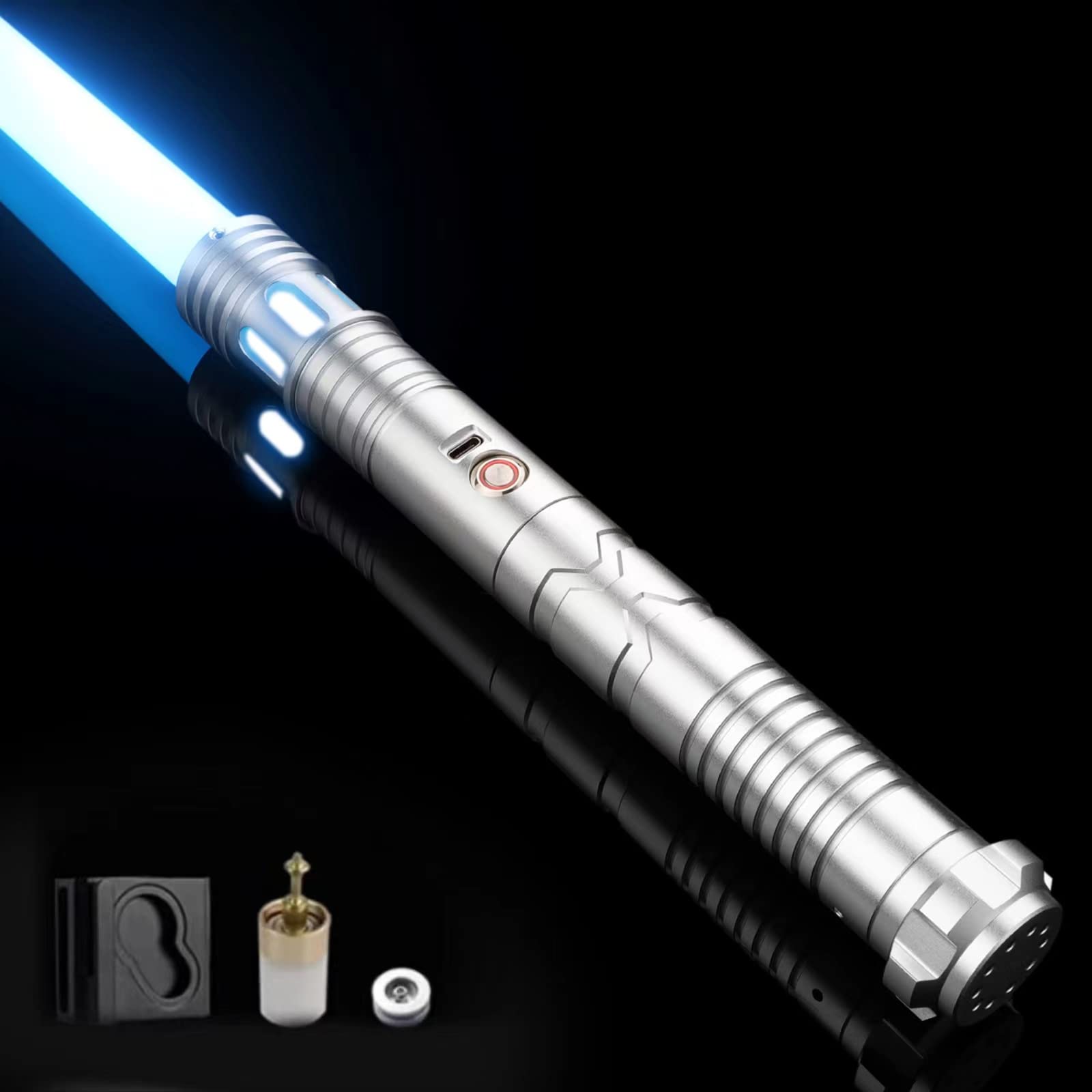 Custom RGBX Smooth Swing Lightsaber with Motion Control - 12 Sound Fonts, Dueling-Ready, Includes Belt Clip & Silver Blade Plug | Perfect for Cosplay, Star Wars Fans & Collectors | Great Gift for Adults