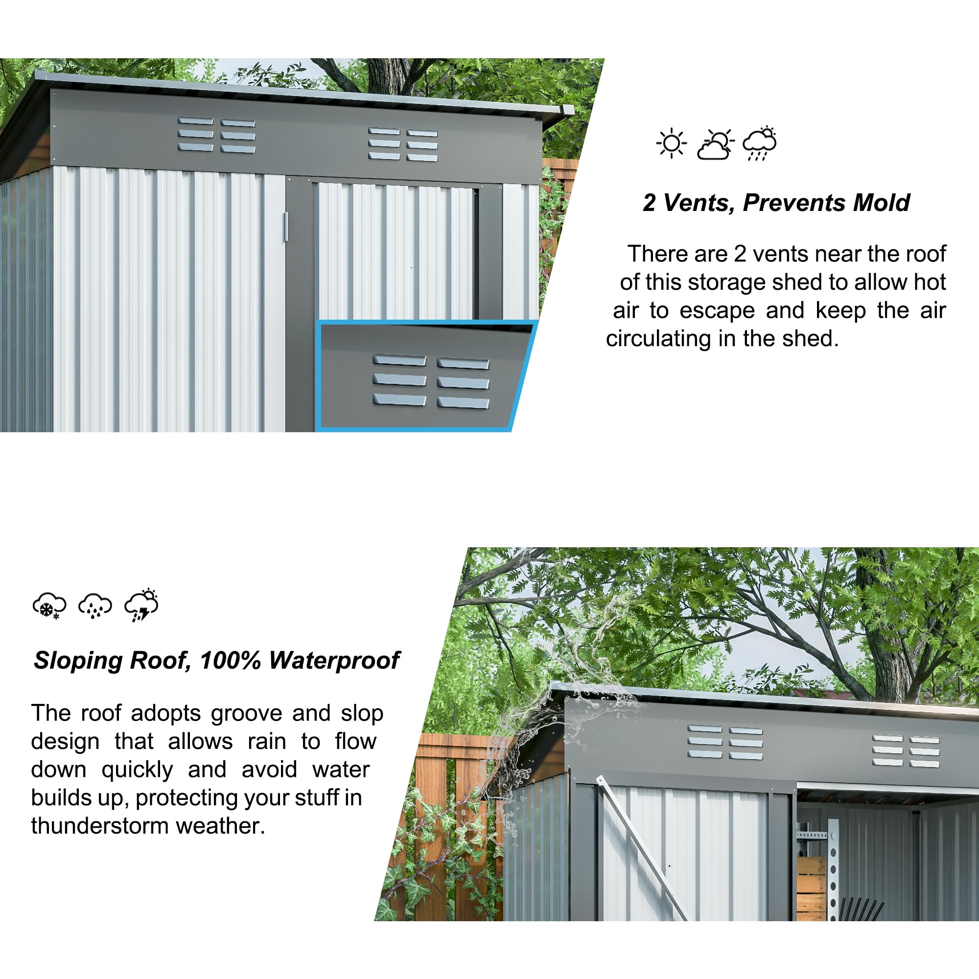 5x3 FT Metal Storage Shed - Outdoor Utility Shed with Lockable Single Door & 2 Air Vents | Waterproof & UV-Resistant Steel Garden Shed for Tools, Equipment & Backyard Storage | Perfect for Patio, Lawn Care & Outdoor Organization