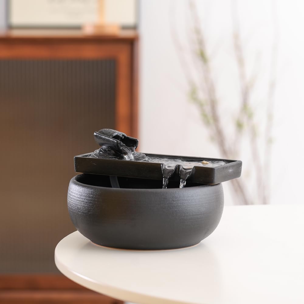 Ceramic Tabletop Fountain for Indoor & Outdoor Use - Relaxing Water Feature for Office, Desk, Patio, Garden Decor | Perfect for Home, Meditation & Stress Relief