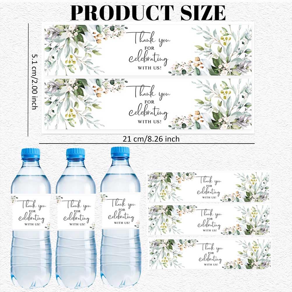 50PCS Wedding Water Bottle Labels - Boho Thank You Greenery Plant Stickers for Bottles, Personalized Baby Shower & Bridal Shower Party Decor - Perfect for Birthday, Anniversary & Special Events