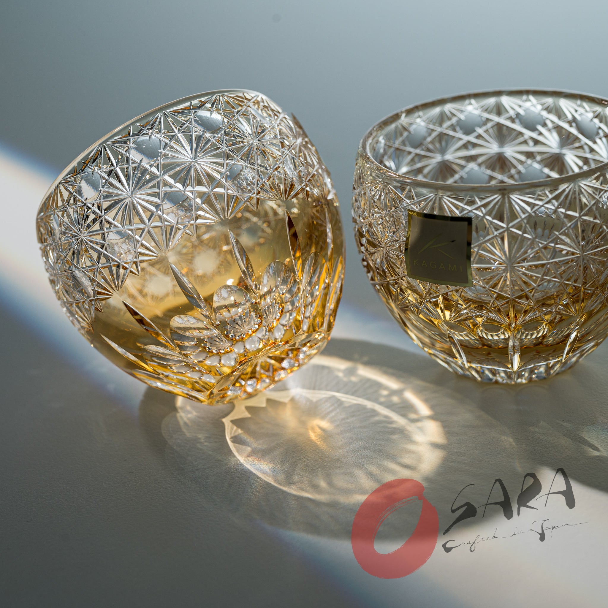 KAGAMI Crystal Edo Kiriko Sake Set - Dazzling Wind (Junichi Nabetani) - Premium Japanese Handcrafted Glass Sake Cups & Decanter Set for Gifts, Special Occasions & Japanese Dining Experience