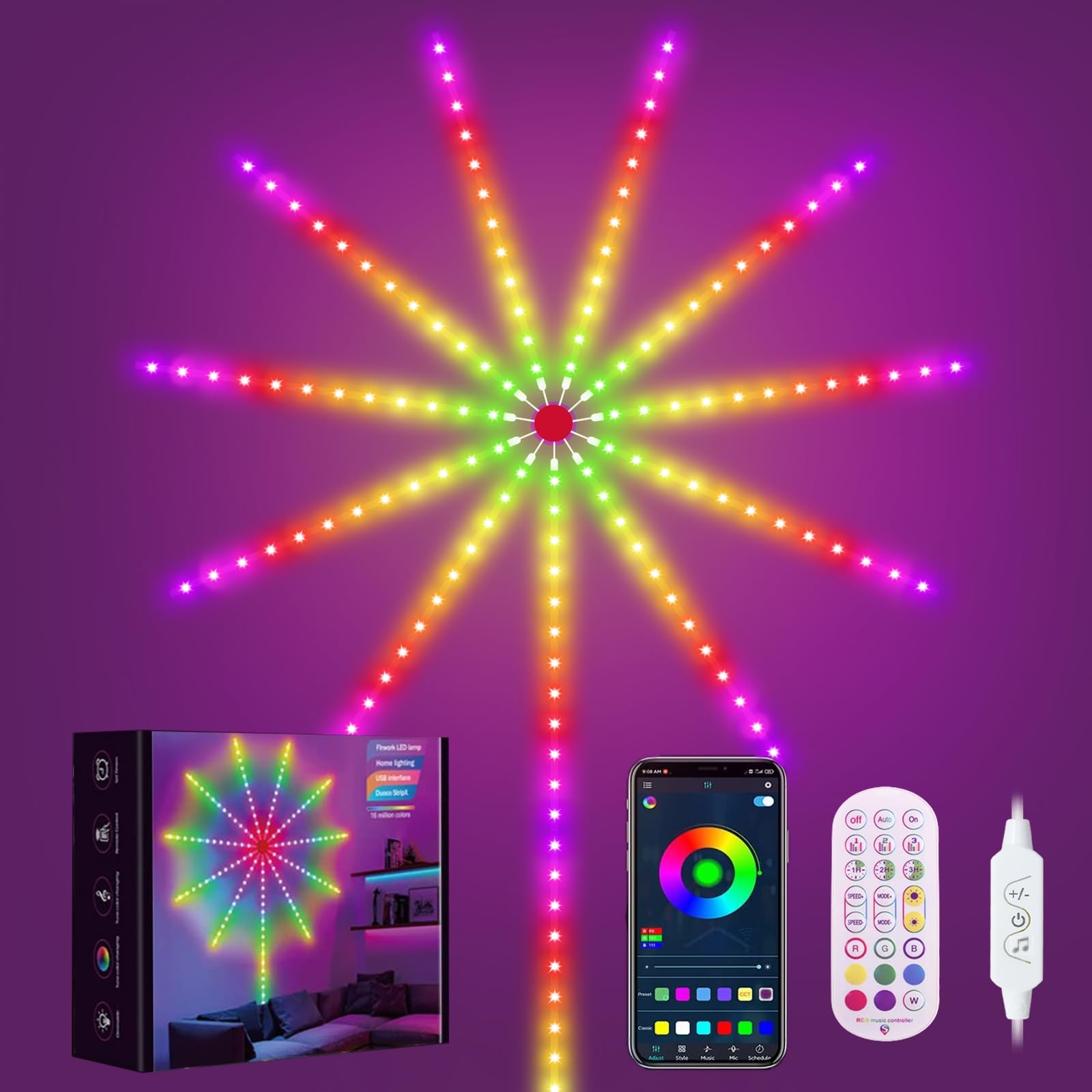 KeShu Smart Firework LED Strip Lights - USB-Powered Dreamcolor RGB Lighting with Remote & App Control, Music Sync for Bedroom, Christmas Decor, Parties & Home Ambiance