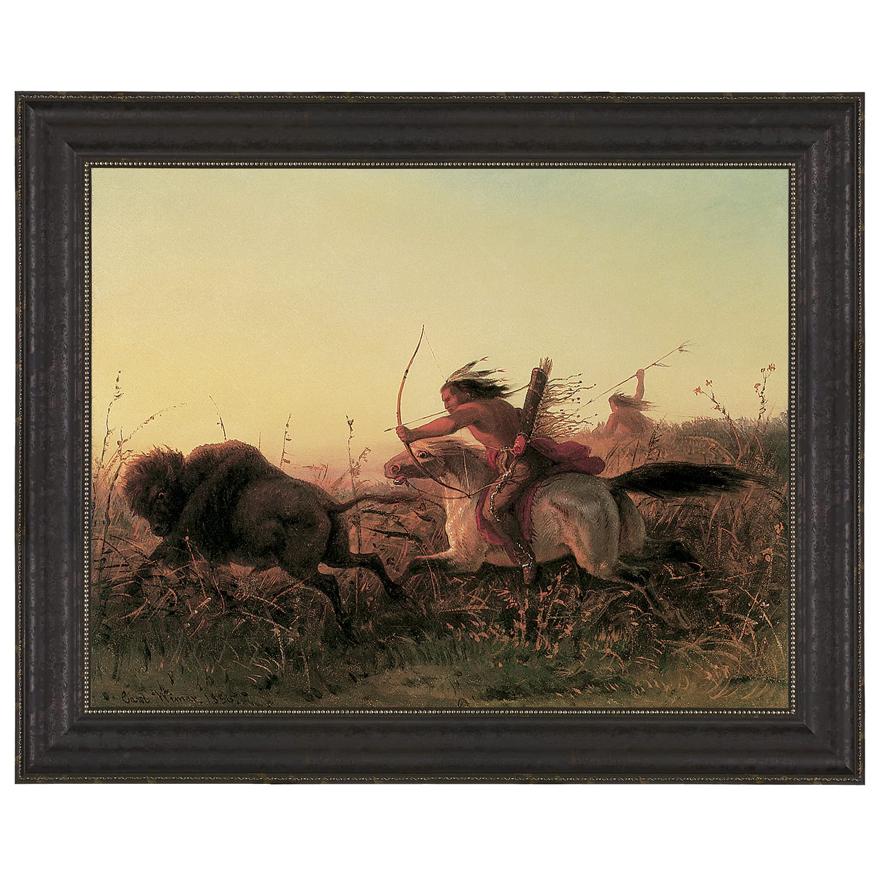 Design Toscano Indian Buffalo Hunt 1856 Canvas Replica Painting - Large Western Artwork for Home & Office Decor | Perfect for Western Theme Rooms, Cowboy Bars & Ranch Style Interiors