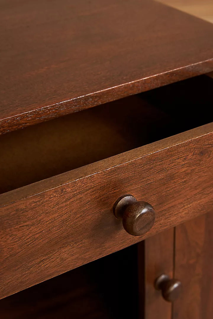 Handmade Wooden Bedside Table with Door and Drawer - Stylish Nightstand for Bedroom, Living Room, or Office Storage