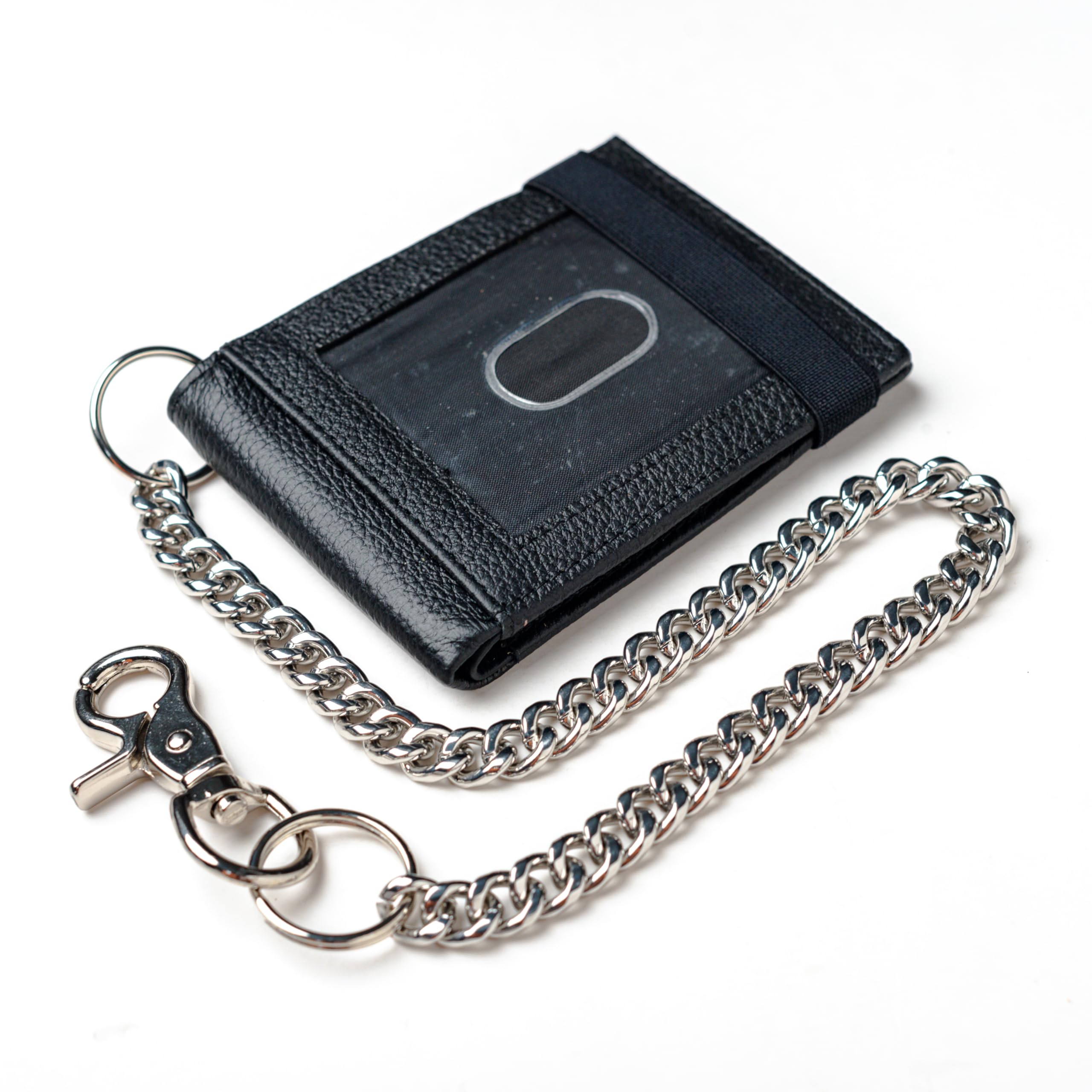 Slim RFID Blocking Bifold Leather Wallet for Men - Black & Blue with Elastic Key Holder & Chain | Secure Compact Card Holder for Travel, Business & Everyday Use
