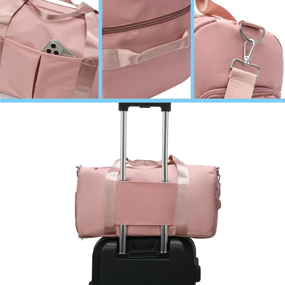 Waterproof Sports Duffel Bag for Gym, Travel & Golf - Large Weekender Tote with Shoe Compartment for Men & Women (Pink) - Perfect for Workouts, Weekend Trips & Sports Gear Storage
