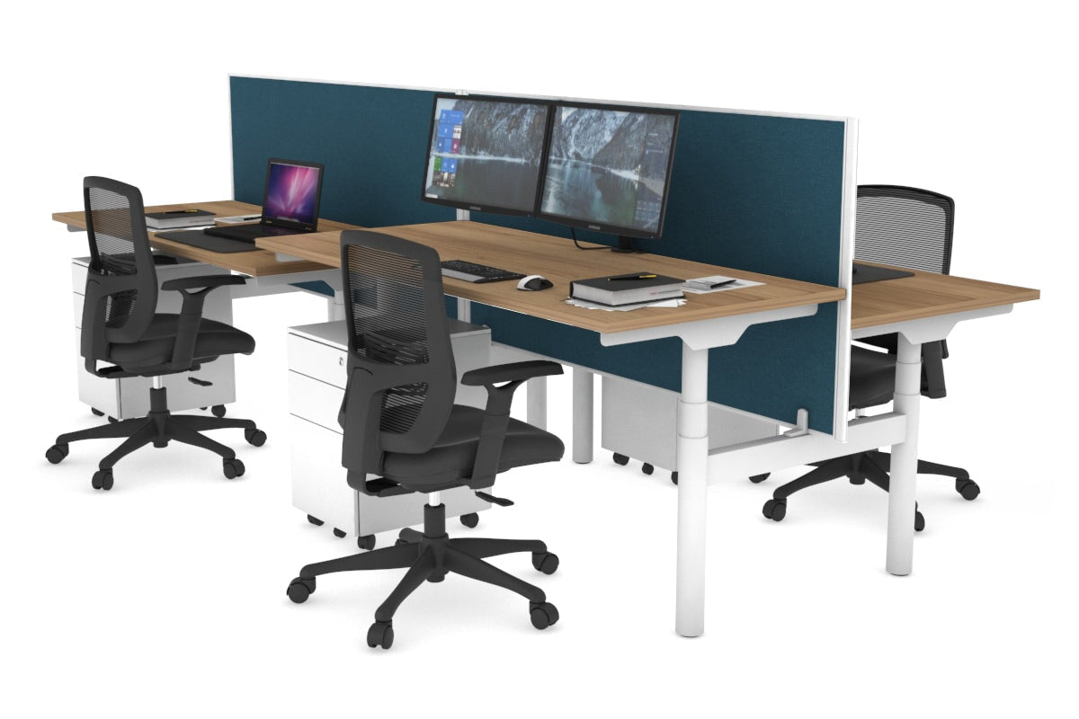 Flexi Premium Height Adjustable 4-Person H Bench Workstation - White Frame [1200L x 700W] - Ideal for Office, Coworking Spaces & Home Offices