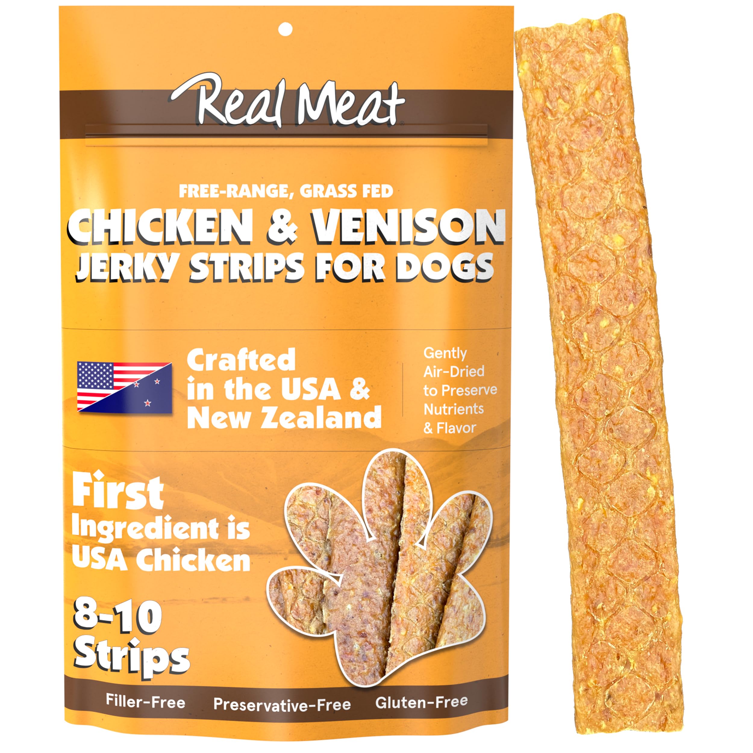 Premium Grain-Free Dog Treats - 8oz Real Venison & Chicken Jerky Strips | All-Natural, Human-Grade, Free-Range Protein Snacks for Dogs | Perfect for Training Rewards & Outdoor Adventures