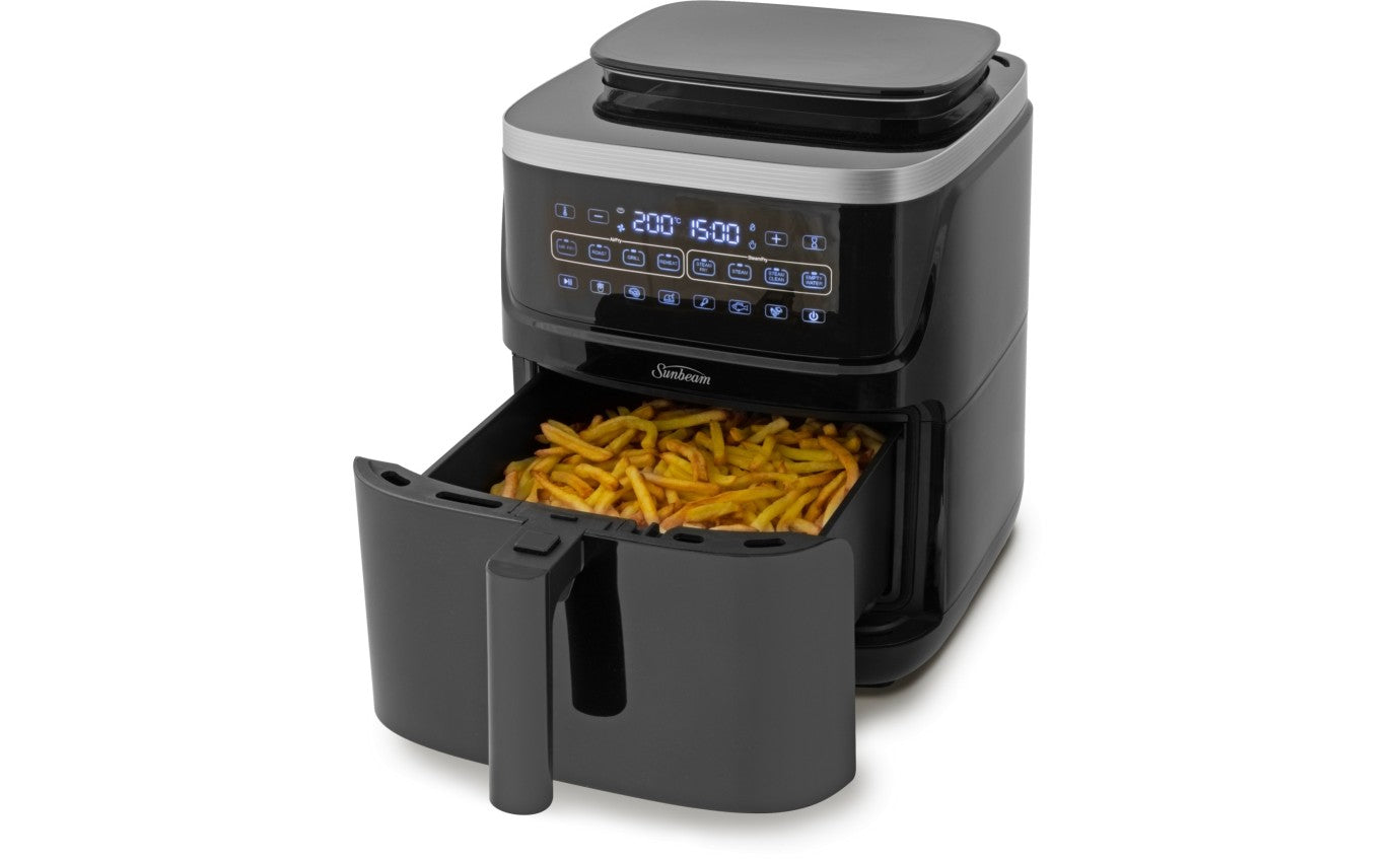Sunbeam SteamFry Air Fryer with Steam Technology AFP4600BK - Healthy Oil-Free Cooking for Crispy Fried Foods, Perfect for French Fries, Chicken Wings & Vegetables - Kitchen & Home Use