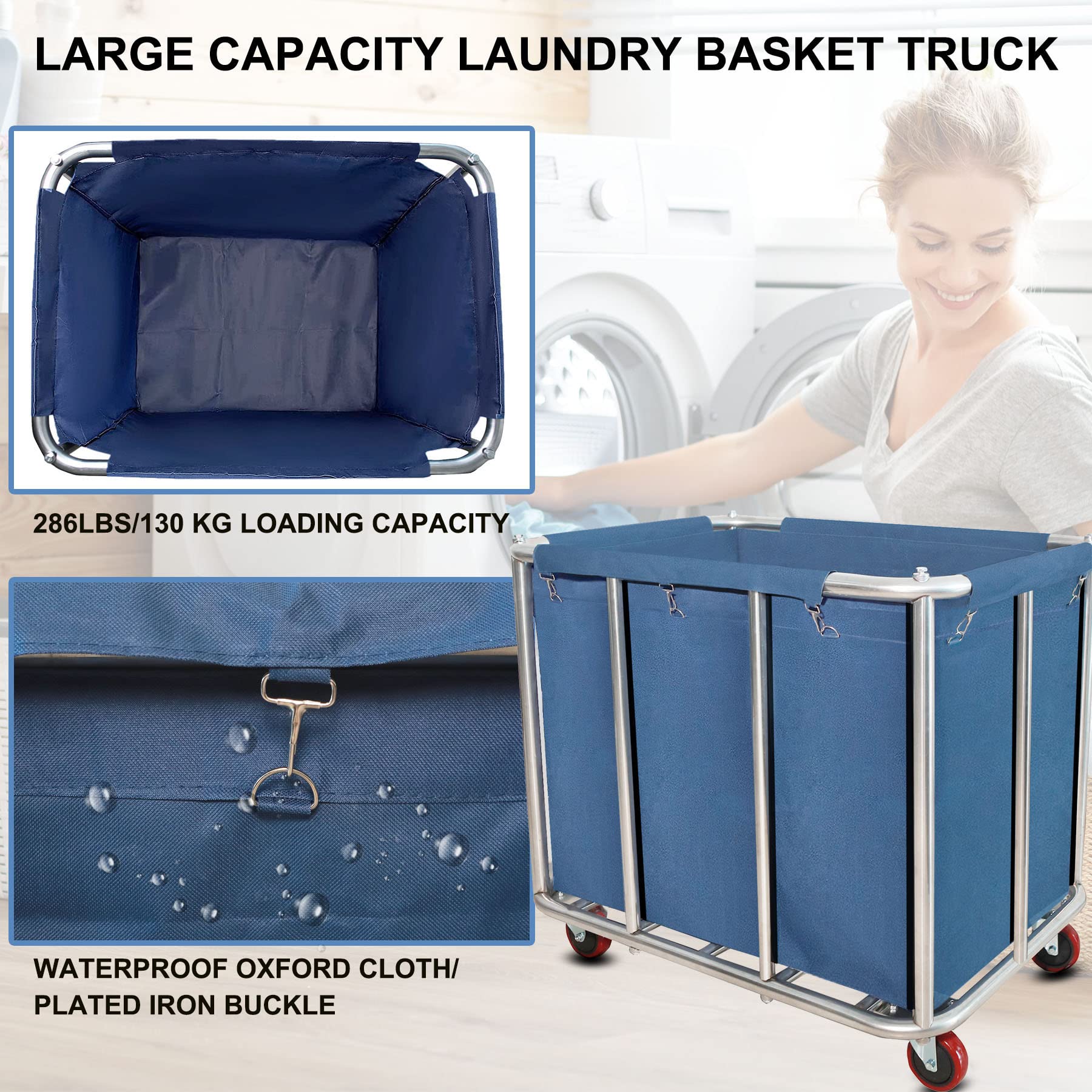 Commercial Laundry Cart - 11.35 Bushel (400L) Heavy Duty Rolling Laundry Hamper with 4