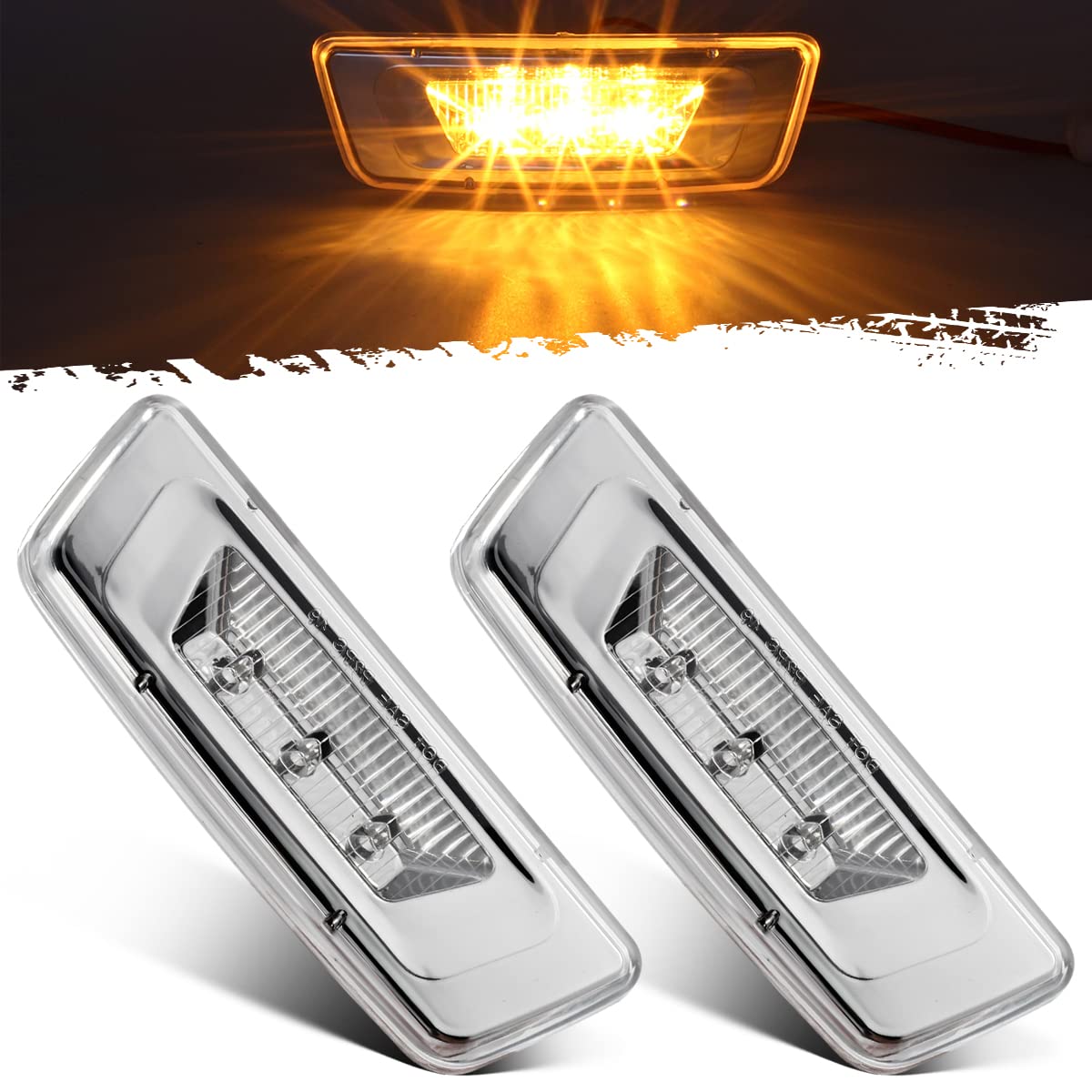 Partsam 2Pcs Amber & Clear LED Side Marker Turn Signal Lights for Kenworth T680 T880 & Peterbilt 576 - Sealed 6-LED Rectangular Cab Roof Marker Lamps (LH & RH) - Perfect for Truck Upgrades and Road Safety Compliance