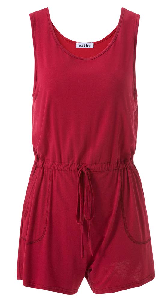ezShe Women's Summer Sleeveless Jumpsuit Romper with Adjustable Waist - Casual Shorts Romper for Beach, Vacation & Outdoor Activities