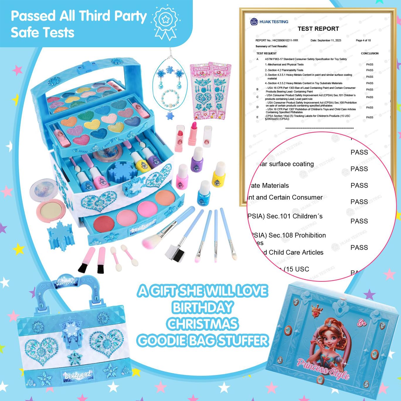 Washable Kids Makeup Kit for Girls Ages 3-12 - Real Pretend Play Cosmetic Set with Princess Dress Up - Perfect Christmas Birthday Frozen Themed Gift for Toddlers & Little Girls - Great for Role Play, Dress Up Parties & Imaginative Play