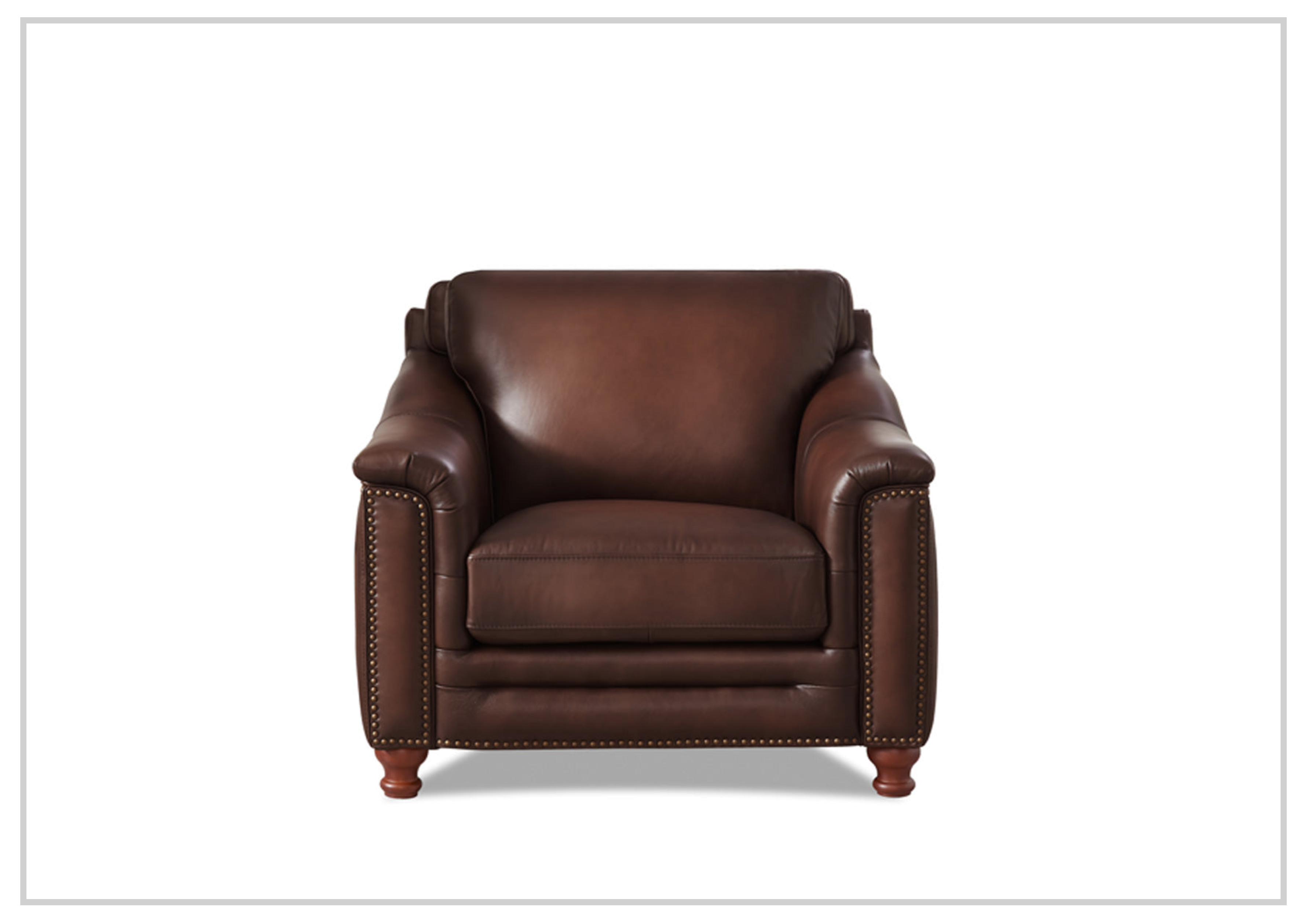 Premium Hydeline Belfast Brown Leather Chair with Nailhead Trim - Luxurious Office & Living Room Seating for Home & Workspace
