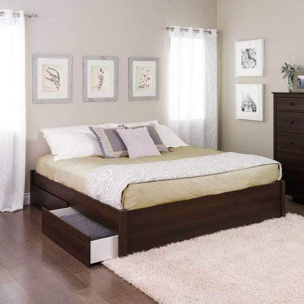 Select 4 Post Platform Bed with 2 Drawers - Queen/King Size, Multiple Finish Options | Modern Bedroom Furniture for Master Suite or Guest Room