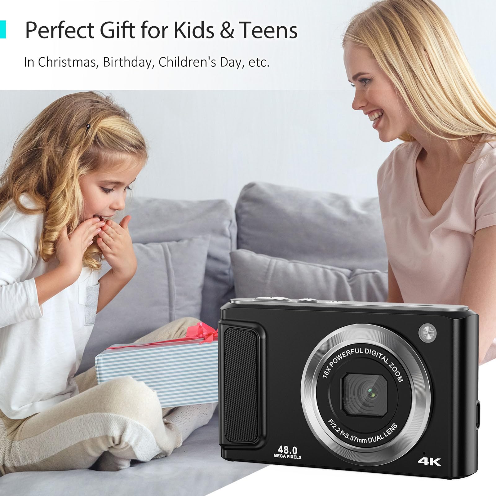 Andoer 4K 48MP Dual Lens Camera with 32GB Card - Perfect for Kids & Travel Photography