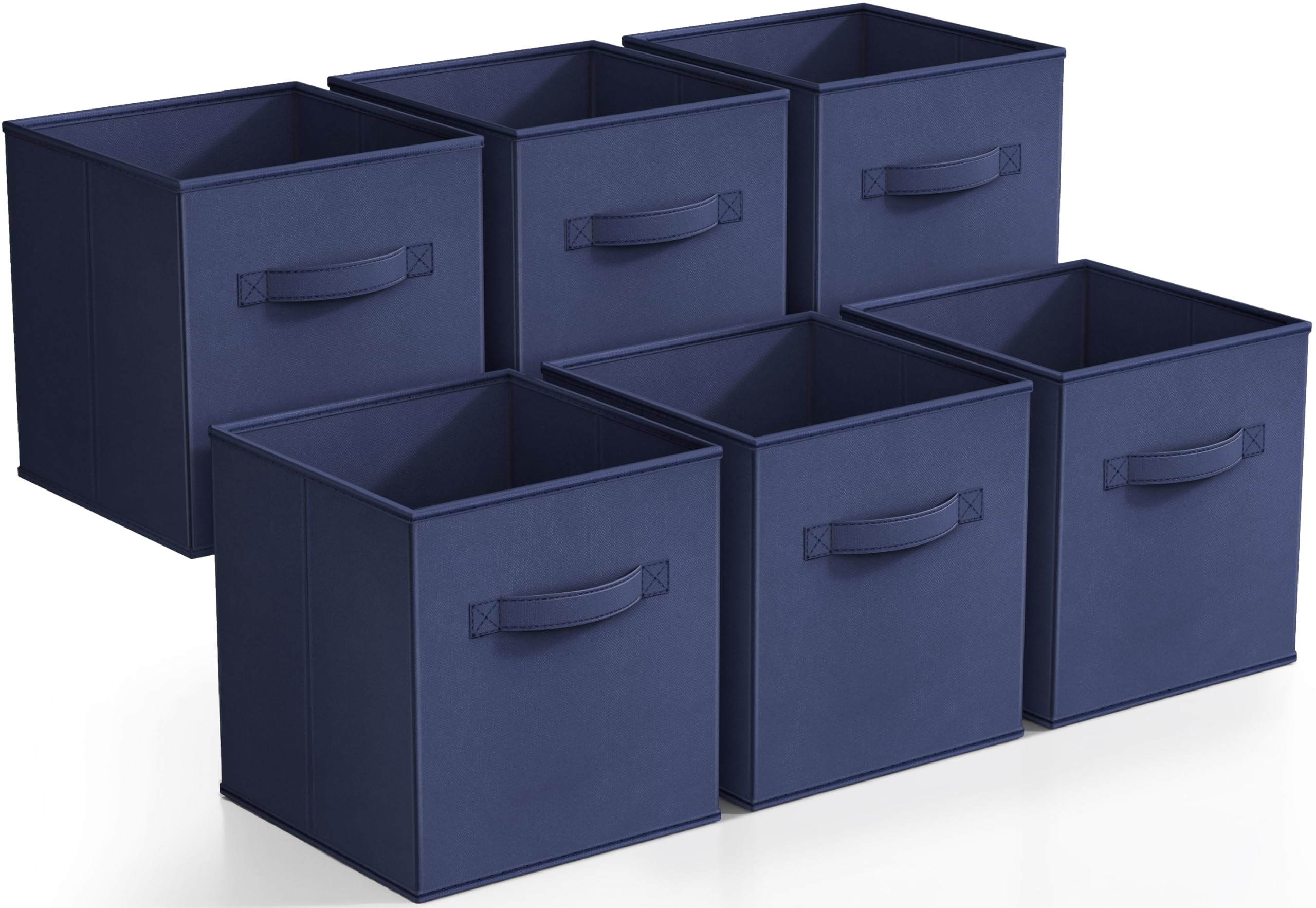 Sorbus Foldable Storage Cubes - Set of 6 Navy Blue Fabric Bins with Dual Handles for Home Organization (11 Inch) - Perfect for Pantry, Closet, Nursery, Playroom, Toy Storage & Shelving Units