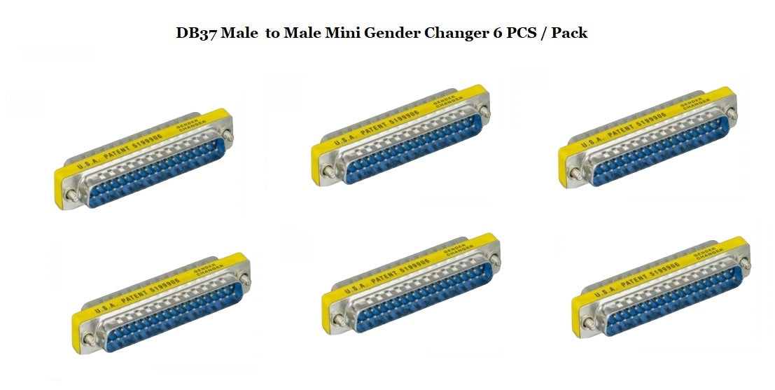 DB37 Male to Male D-Sub Serial Mini Gender Changer Coupler Adapter (6-Pack) - Perfect for Computer, Server & Industrial Equipment Connections
