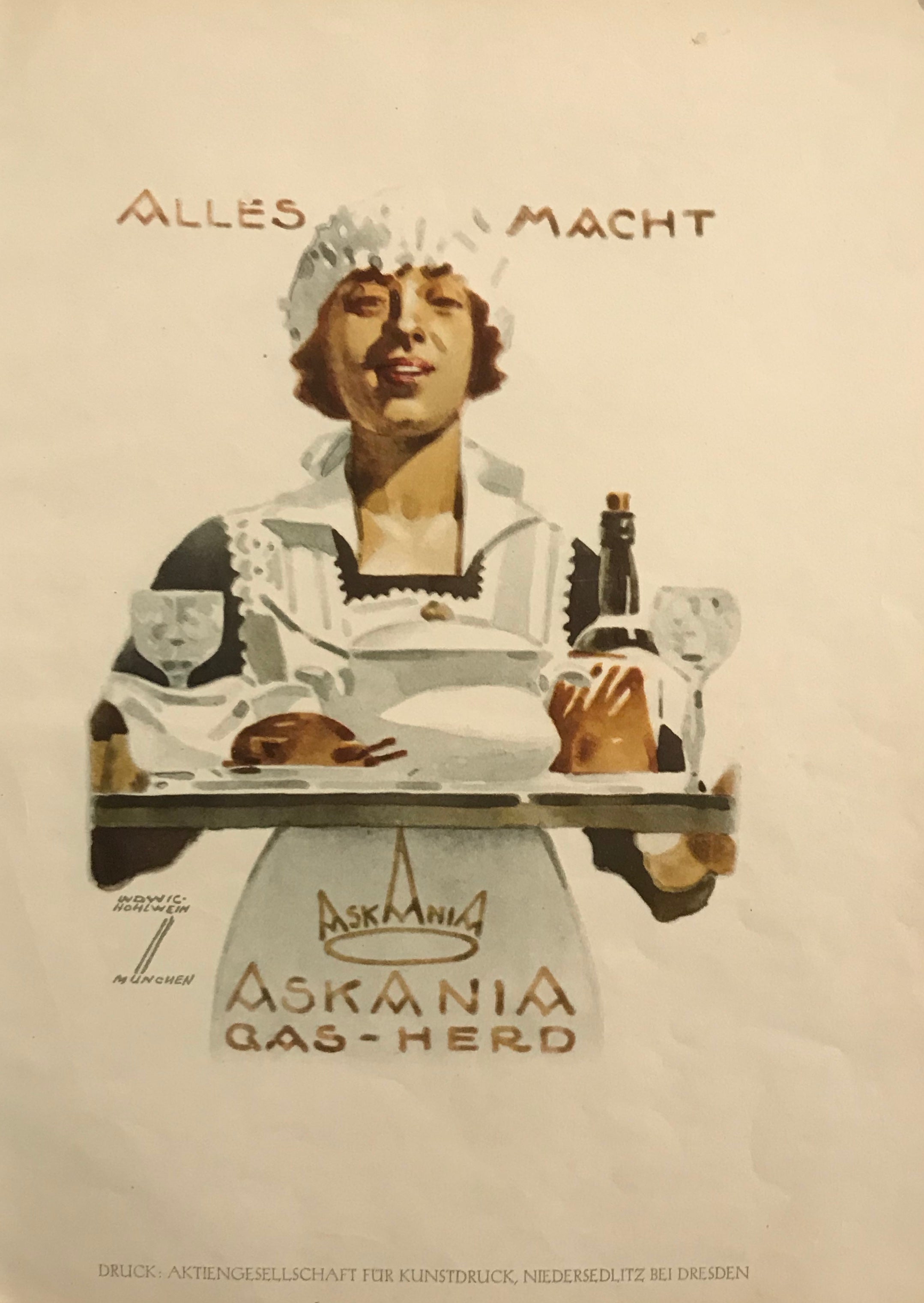 1926 Original German Art Deco Poster - Alles Macht (Woman with a Tray) - Vintage Home Decor & Wall Art for Living Room, Office, or Gallery Display