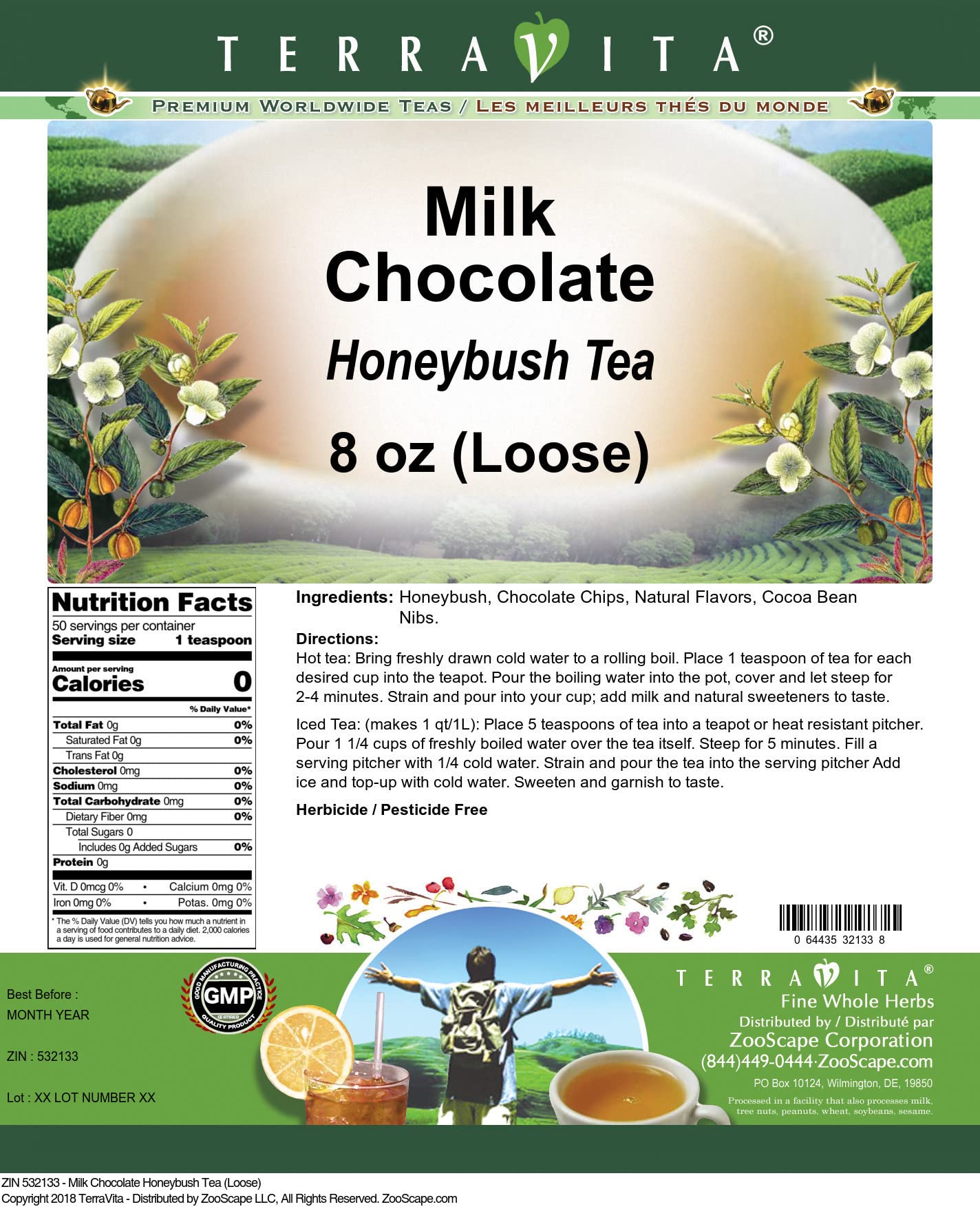 Premium Milk Chocolate Honeybush Loose Leaf Tea - 8 oz (3 Pack) | Rich Cocoa Flavored Herbal Tea for Relaxation & Dessert Pairing
