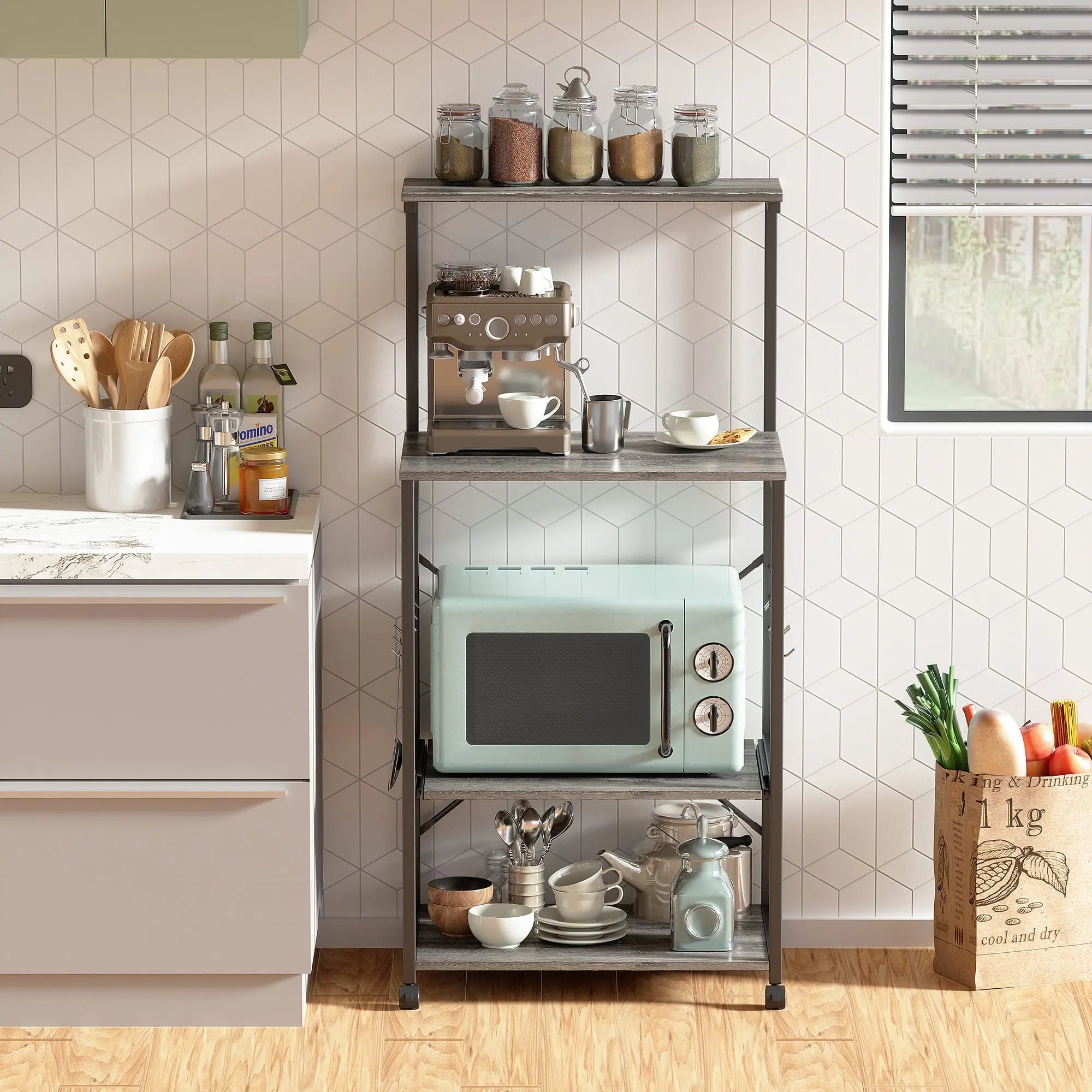 Bestier 4-Tier Rolling Baker's Rack with Wheels - Heavy Duty Metal Kitchen Storage Shelf for Baking, Cooking & Organizing Spices, Utensils, Cookbooks | Perfect for Small Kitchens, Pantries & Restaurants
