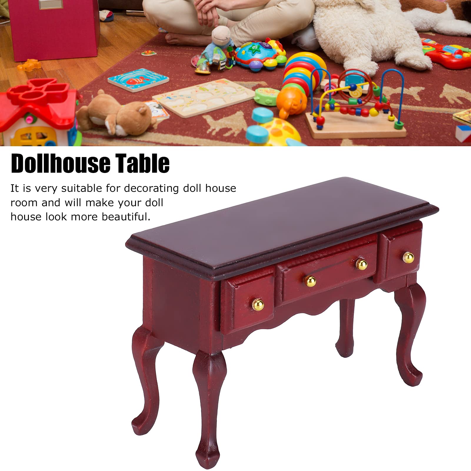 1:12 Miniature Wooden Dollhouse Desk - Retro Writing Table for Dollhouse Decor & Play