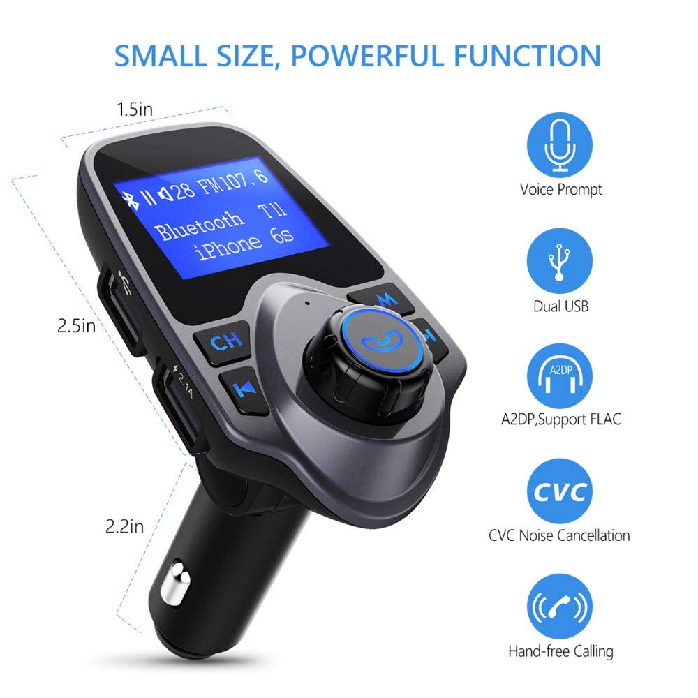 T11 Wireless Bluetooth FM Transmitter for Car - Hands-Free Car Kit with MP3 Player, Dual USB Charging Ports & Bluetooth Adapter | Perfect for Road Trips, Commuting & Music Streaming