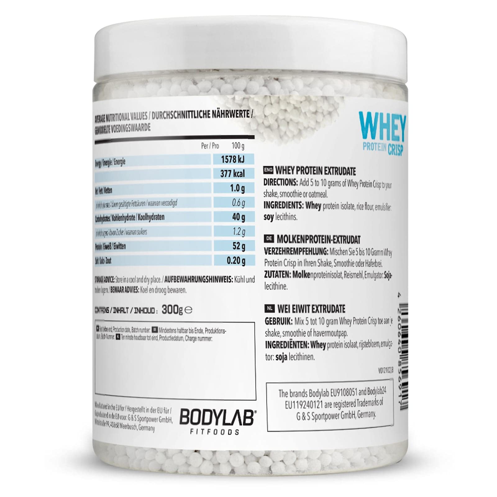 Bodylab24 Whey Protein Crisp 300g - High-Quality Whey Protein Isolate Crispies for Extra Protein | Perfect with Yogurt, Quark, Muesli & Salad | Ideal Post-Workout Snack & Healthy Breakfast Topping